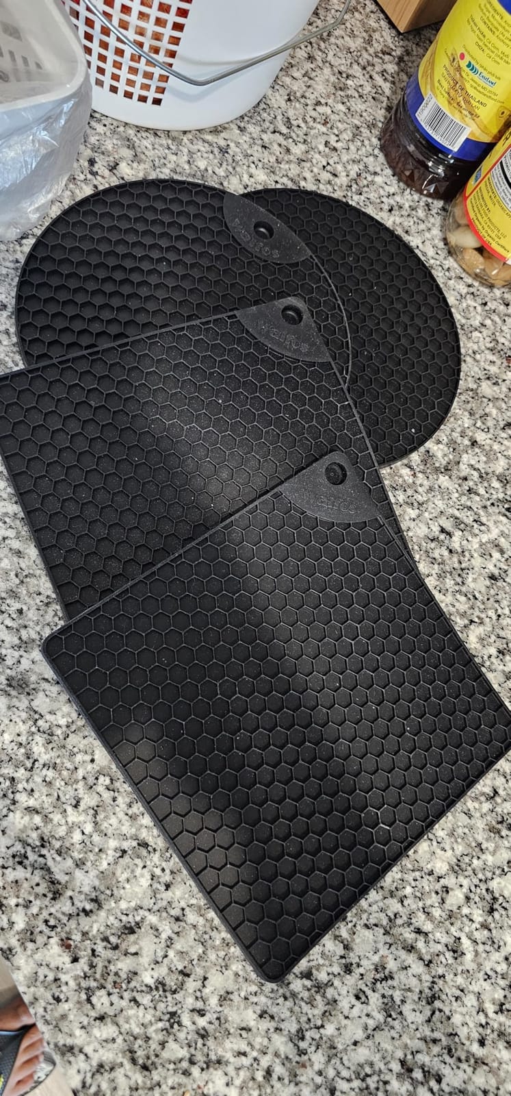 Walfos Silicone Trivet Mats - 4 Heat Resistant Pot Holders, Multipurpose Non-Slip Hot Pads for Kitchen Potholders, Hot Dishers, Jar Opener, Spoon Holder, Food Grade Silicone & BPA Free (Black) customer photo 2