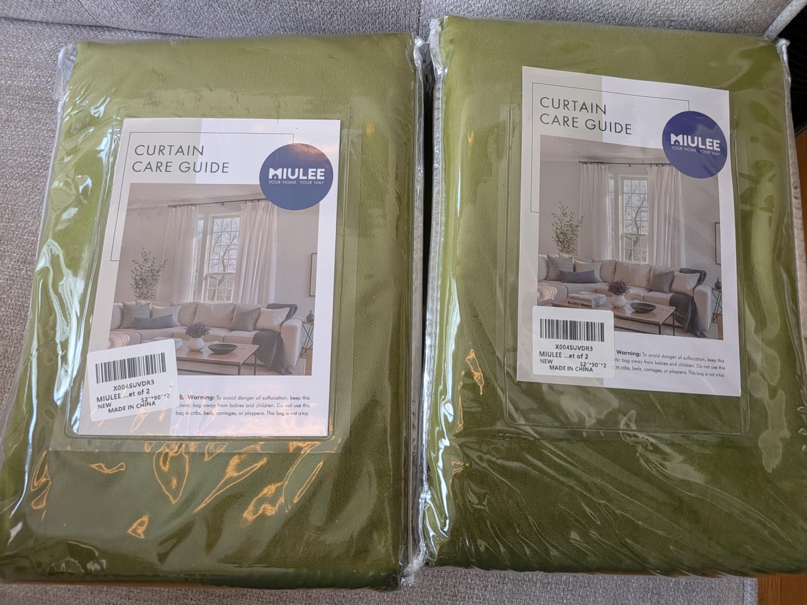MIULEE Velvet Curtains Olive Green 52 x 84 Inch Length Set of 2 | Grommet Drapes, Soundproof Thermal Insulated, Elegant Room Darkening Blackout Curtains, Classical Living Room Bedroom Decor customer photo 2