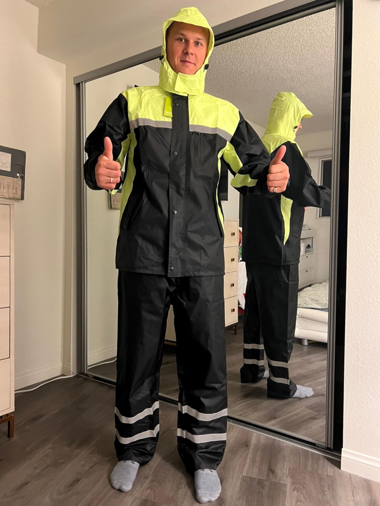 Men's Rain Suit High Visibility Reflective Work Rain Jacket Pants for All Sport Farm Fishing Motorcycle customer photo 2