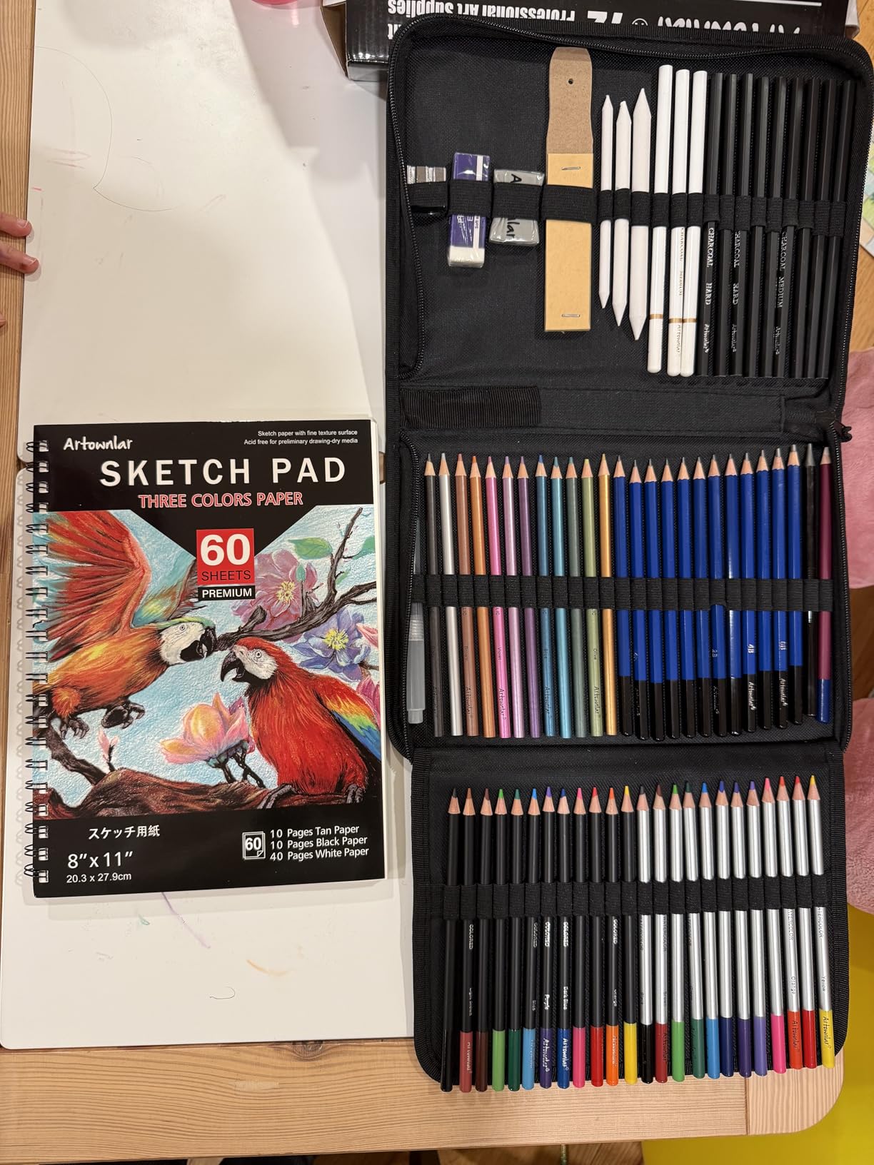 Artownlar 72 Pack Drawing Sketching Set with 8x11 Sketchbook | Pro Art Supplies Kit for Artist Adults Teens Beginner | Graphite Charcoal, Watercolor & Metallic Colored Pencils in Gift Case. customer photo 1