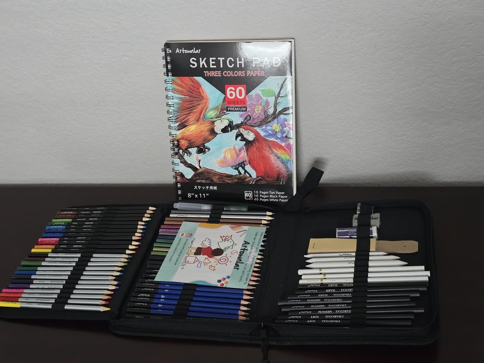 Artownlar 72 Pack Drawing Sketching Set with 8x11 Sketchbook | Pro Art Supplies Kit for Artist Adults Teens Beginner | Graphite Charcoal, Watercolor & Metallic Colored Pencils in Gift Case. customer photo 2