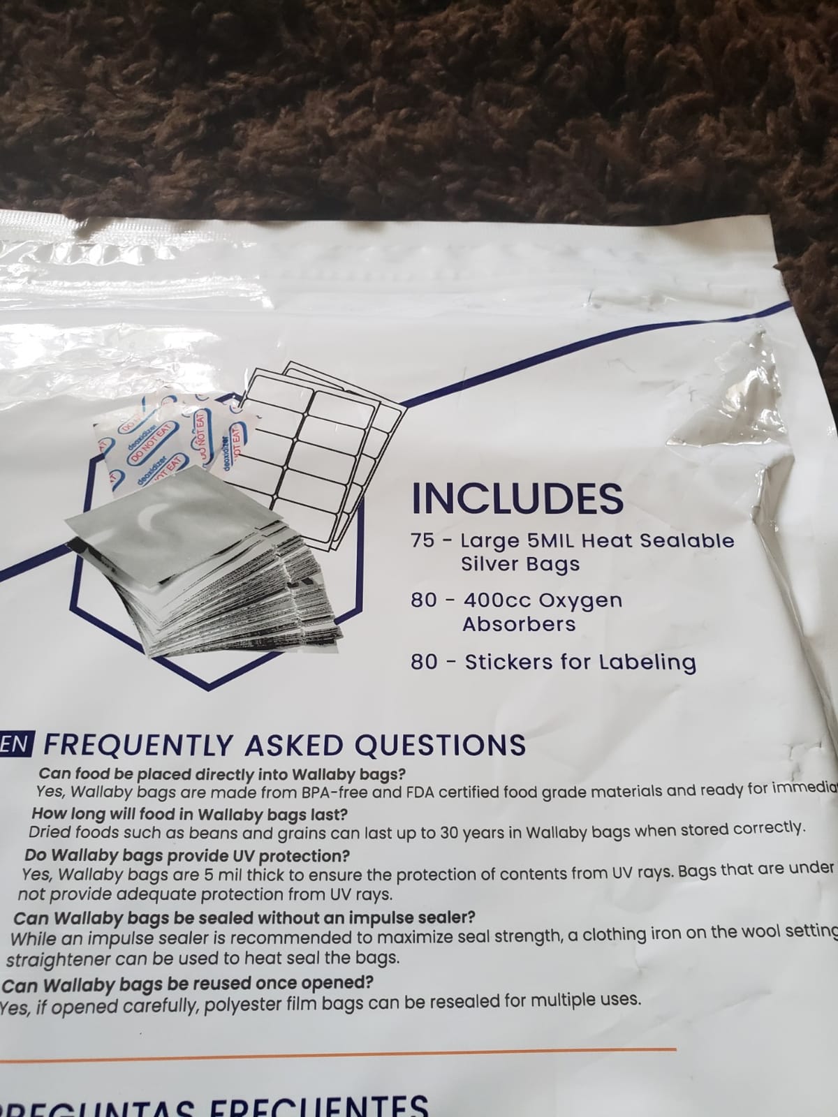 Wallaby 15 Count 5-Gallon Mylar Bags with 2500cc Oxygen Absorbers, 10 Mil Total Thickness Long-Term Food Storage Pouches, 20x30 Resealable Zipper Heat-Sealable Airtight Packaging - Silver customer photo 2