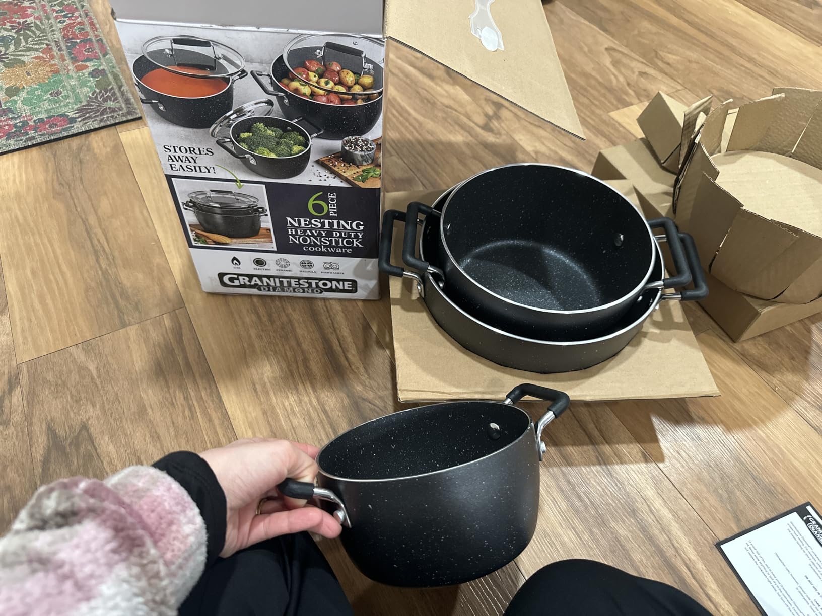 Granitestone Gray Pots and Pans Set Nonstick, 6 Stackable Piece Cooking Pots Set, Kitchen Pots, Non Stick Coating, 5qt 3qt & 1.5qt Pots with Lids, Stay Cool Handles Dishwasher Safe 100% Toxin Free customer photo 2