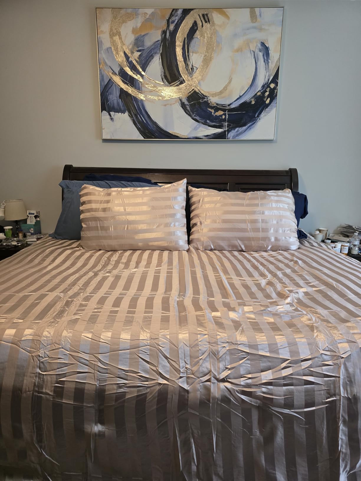 Whale Flotilla 3-Piece Reversible Silky Soft Breathable Queen Comforter Set | Luxurious Satin Black Comforters Queen Size with 2 Satin Pillowcases customer photo 1
