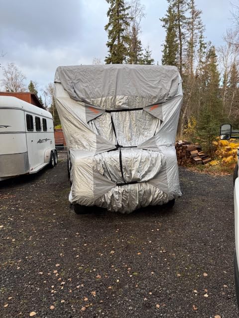 FRUNO Oxford Fabric Travel Trailer Cover RV Cover 22'-24' Waterproof Rip-Resistant Anti-UV Camper Cover for Winter Snow with Jack Cover 4 Tire Covers and Gutter Covers customer photo 1