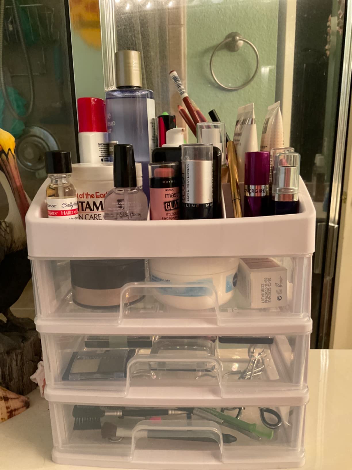 Makeup Organizer with 3 Drawers, Cosmetic Display Cases, Makeup Storage Box (3 Drawers) (white) customer photo 1