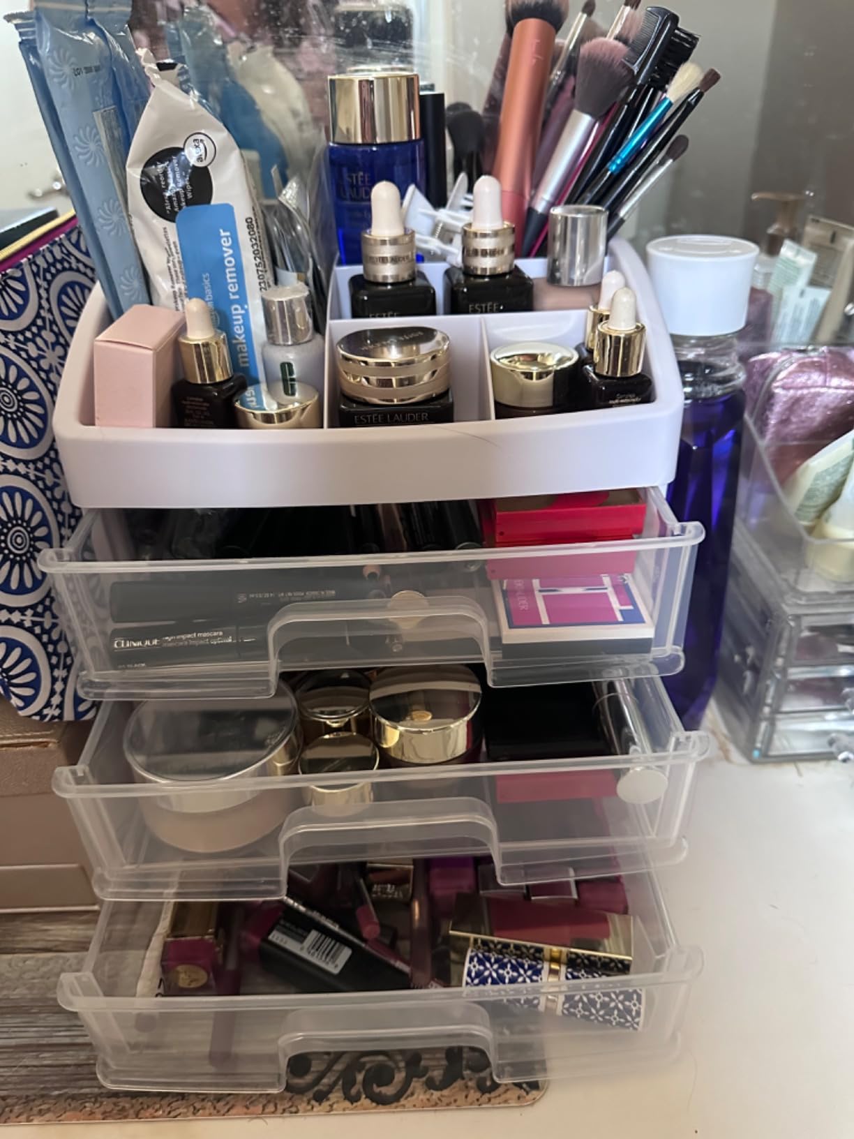 Makeup Organizer with 3 Drawers, Cosmetic Display Cases, Makeup Storage Box (3 Drawers) (white) customer photo 2