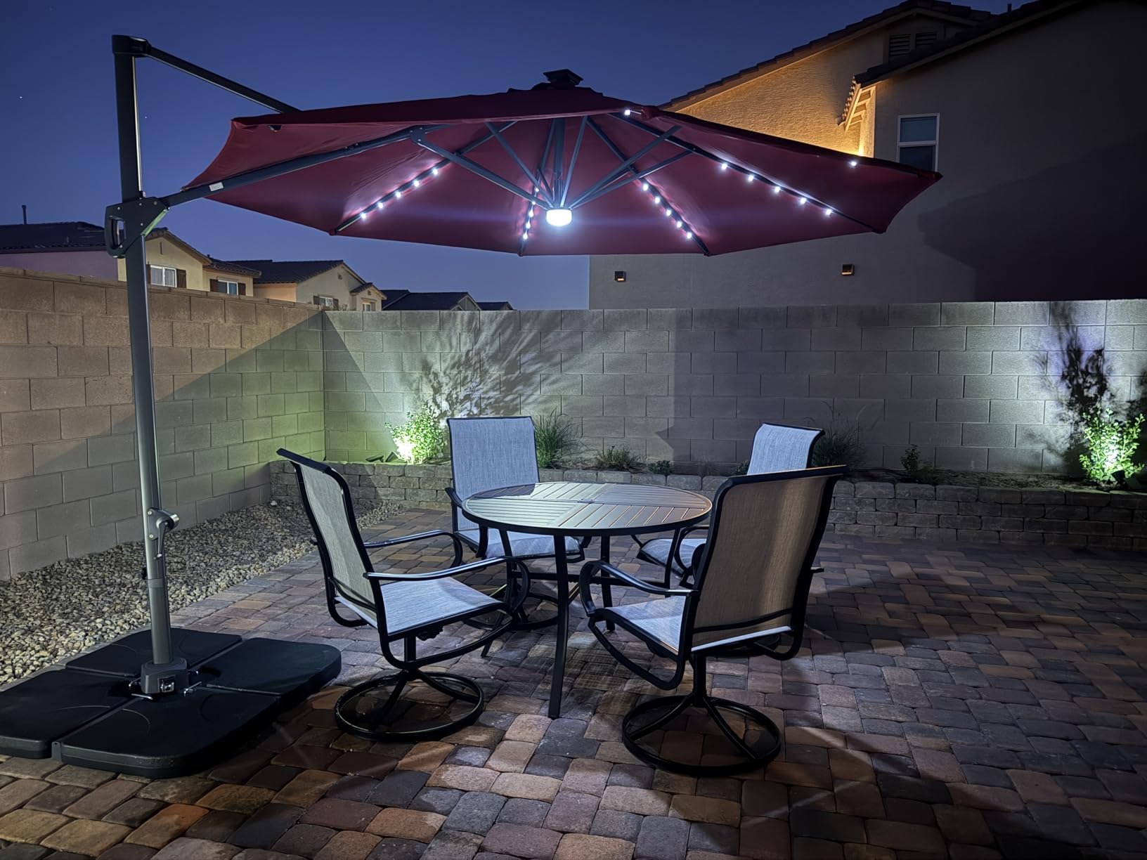 Best Choice Products 10ft Solar LED Cantilever Patio Umbrella, 360-Degree Rotation Hanging Offset Market Outdoor Sun Shade for Backyard, Deck, Poolside w/Lights, Easy Tilt, Cross Base - Navy Blue customer photo 2