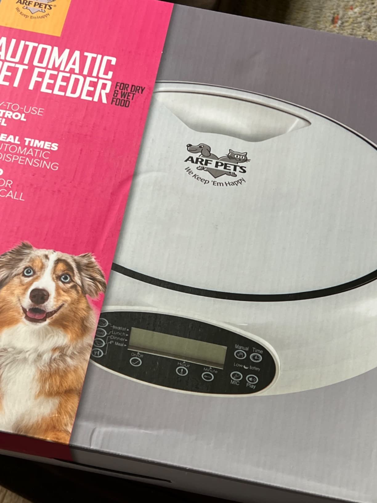 Arf Pets Automatic Pet Feeder, 5 Meal Food Dispenser for Dogs, Cats & Small Animals w/Programmable Timer, Dishwasher-Safe Tray Feeds Wet or Dry Food - (Serves 4 Meals Per Day) Adopter Included customer photo 1