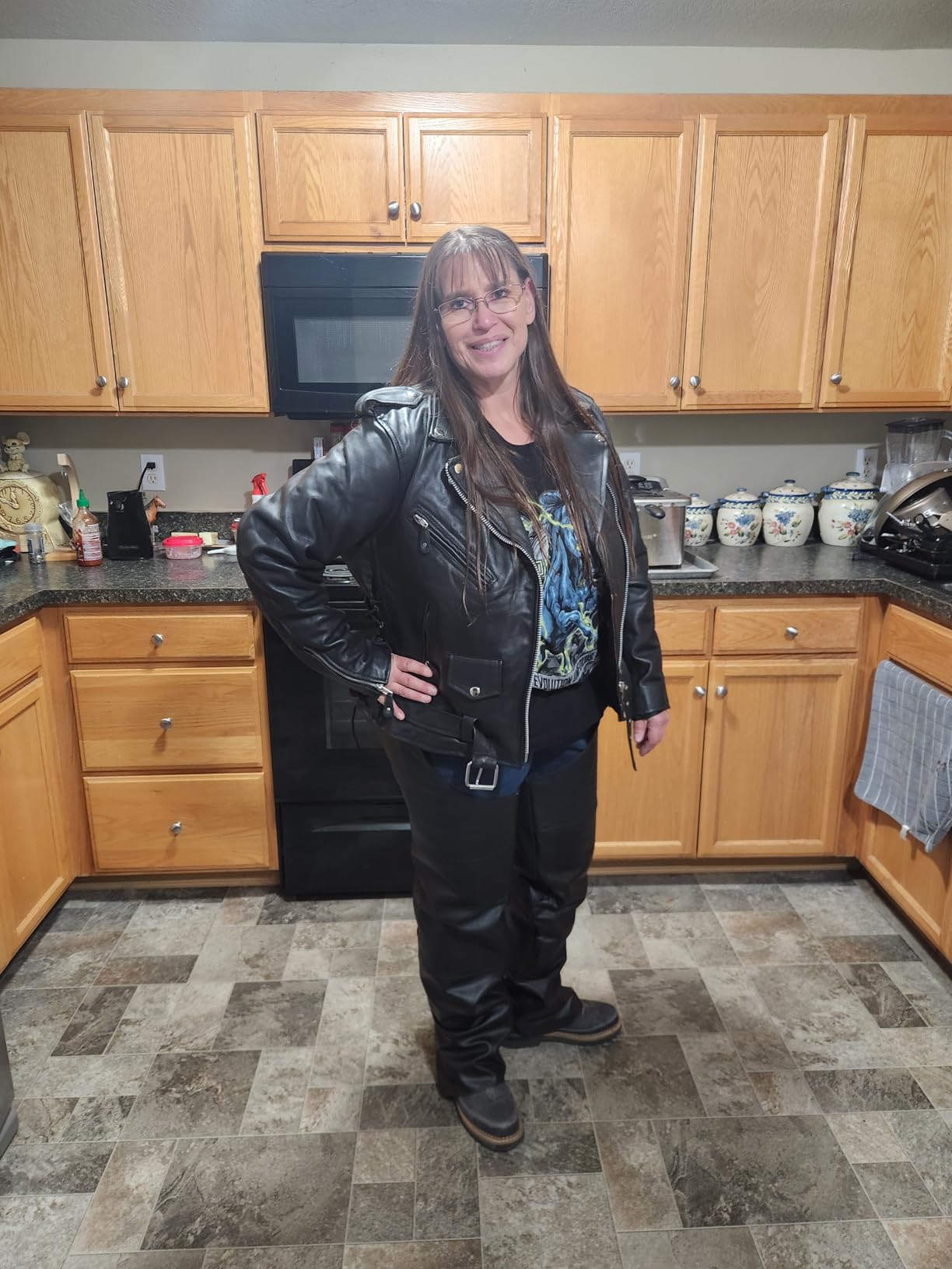 Dream Apparel Women’s Classic Leather Motorcycle Jacket with Zip Out Lining, Biker Jacket for Ladies with Side Laces, Black customer photo 2