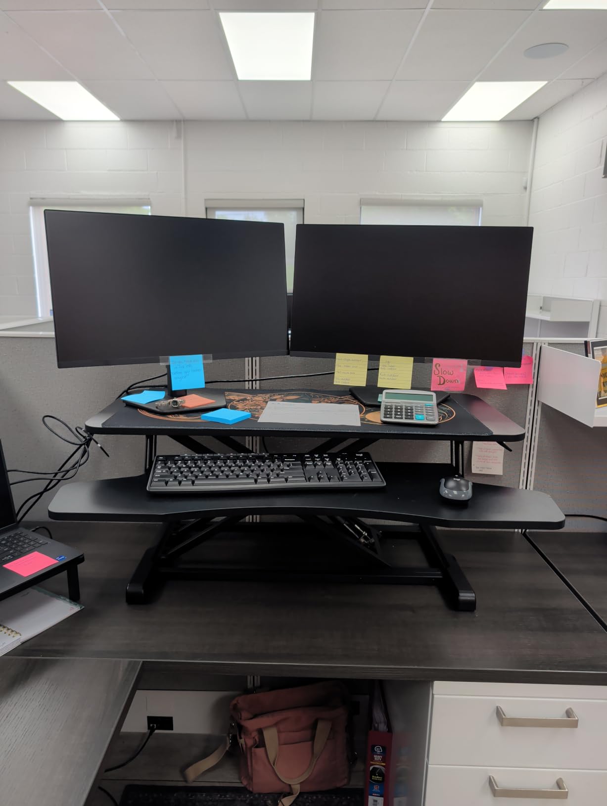 VIVO Black 26 in Standing Desk Converter, DESK-V026KB | Height Adjustable, Stand Up Desk Riser, Wide Keyboard Tray, Dual Monitor and Laptop Workstation, Black Frame, K Series customer photo 1