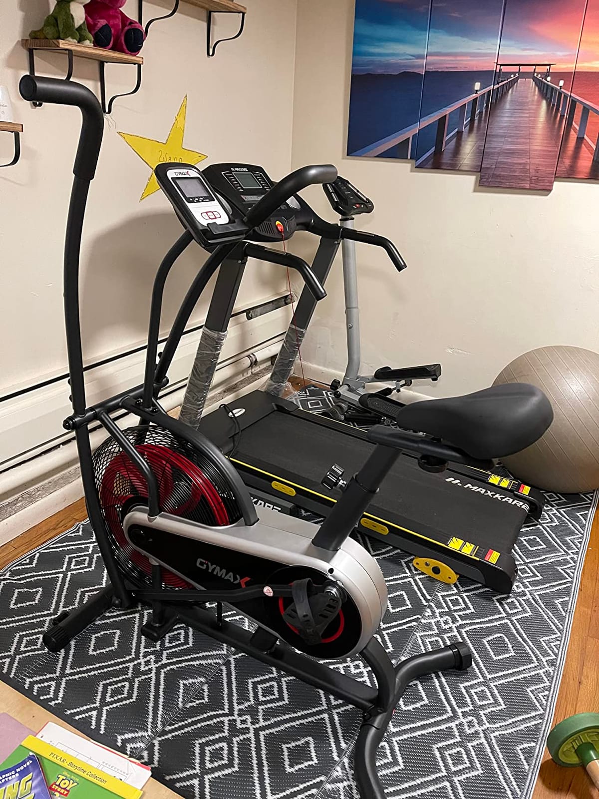GYMAX Fan Bike, Air Resistance Upright Bike with LCD Monitor, Phone Holder & Built-in Wheels, Fully Adjustable Stationary Exercise Bike for Home Gym Cardio Training Workout Fitness customer photo 2