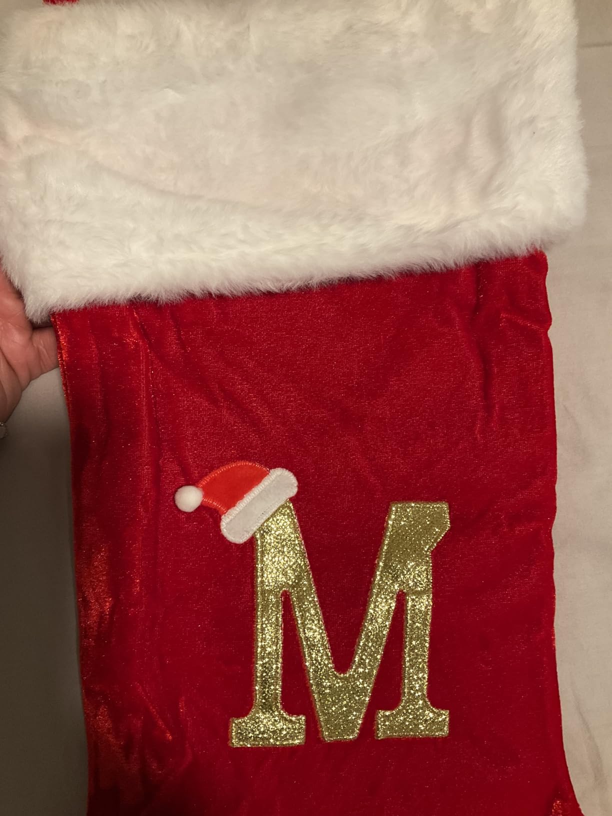 20 Inches Monogram Christmas Stockings Red Velvet with White Super Soft Plush Cuff Embroidered Xmas Stockings Classic Personalized Stocking Decorations for Family Holiday Season Decor(Letter A) customer photo 1