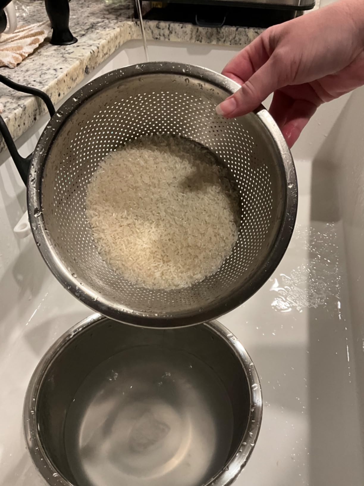 304 Stainless Steel Microporous Colander, 5QT Large Capacity with Mixing Bowl For washing vegetables, fruit and rice and for draining cooked pasta(2PC) customer photo 1