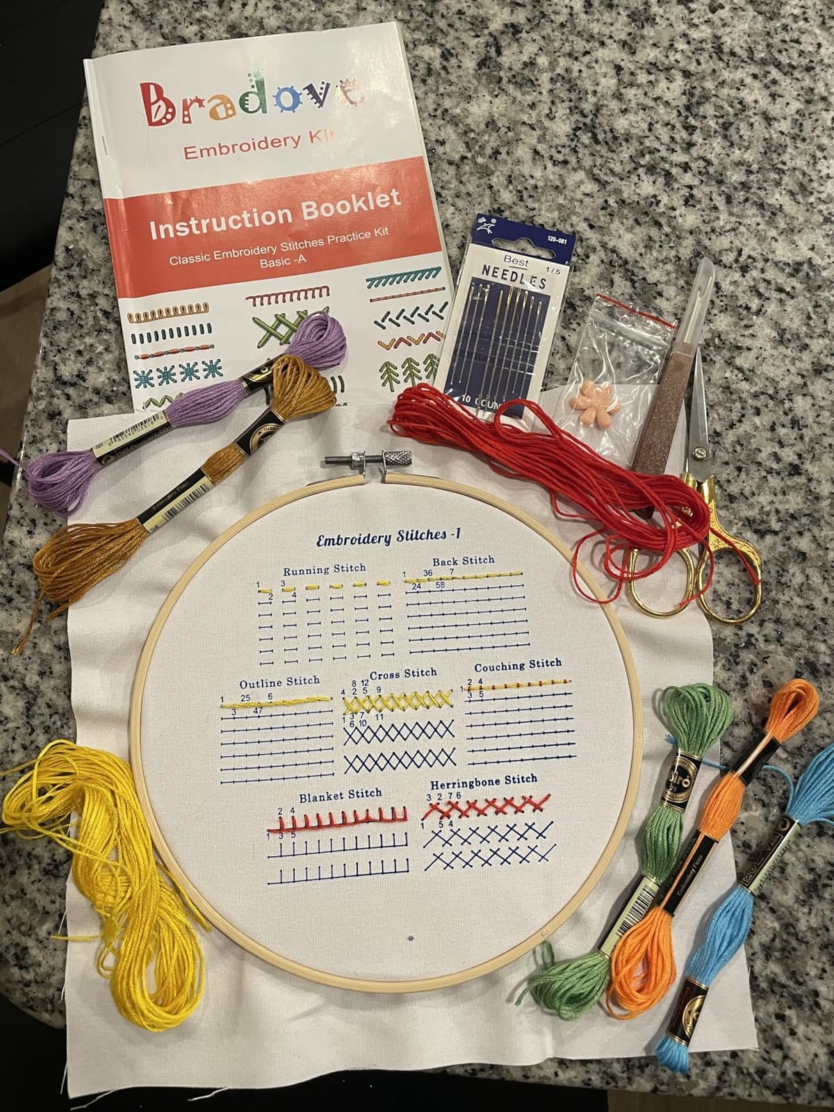 Bradove Classic Embroidery Learning Kit for Adults and Kids | Hand Embroidery Kit for Beginners with Patterns, Beginner Embroidery Kit for Adults, Stitches Practice, Learn to Embroider customer photo 1