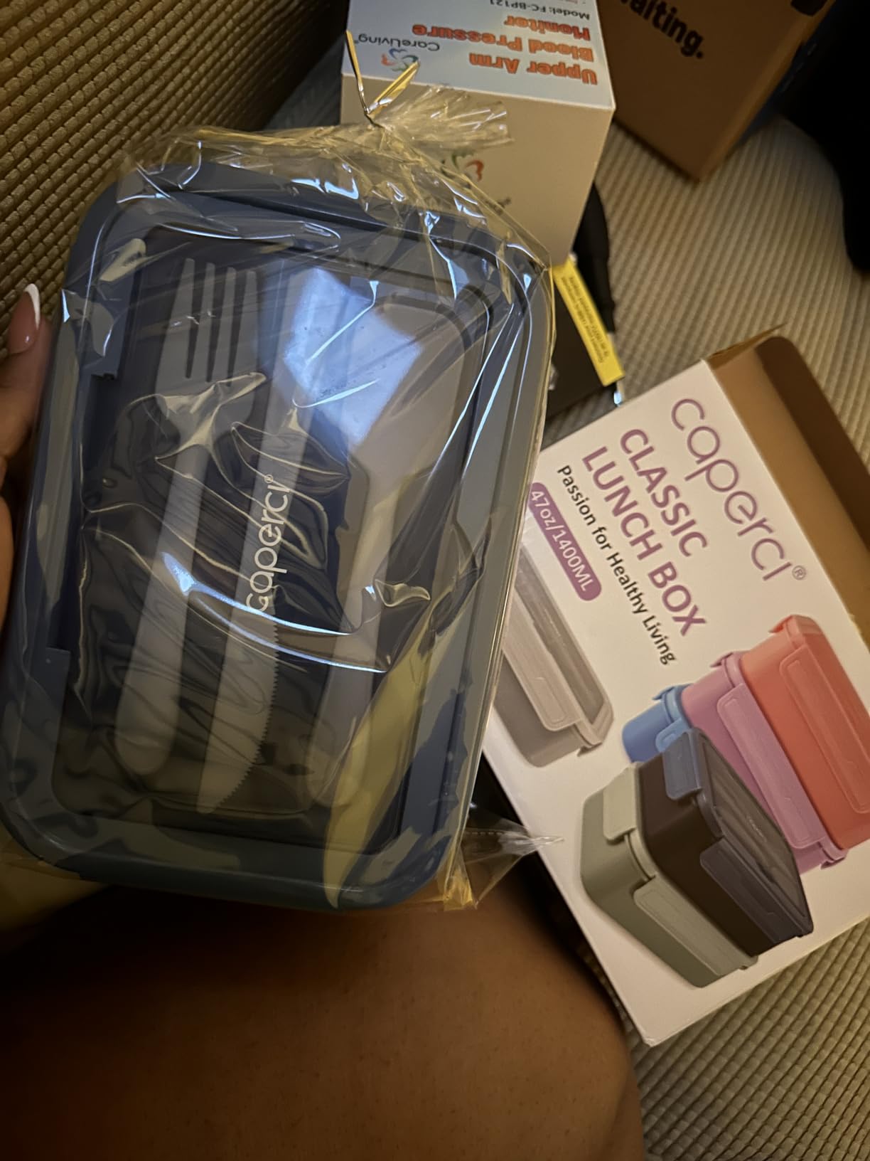 Caperci Classic Bento Box Adult Lunch Box for Older Kids - Leakpoof 47 oz 3-Compartment Containers for Adults and Teens, Built-in Utensil Set, Ideal for On-the-Go Balanced Eating, Navy Blue customer photo 2