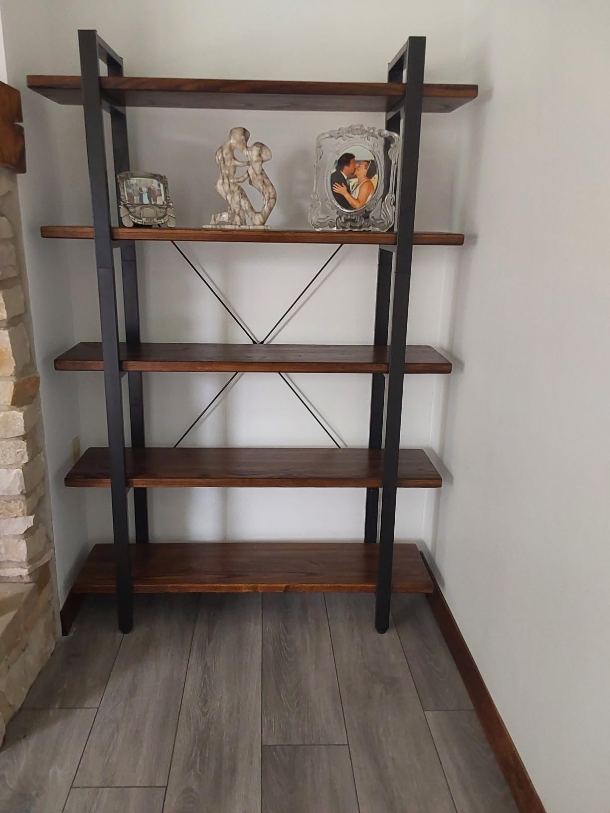AY-AOYUAN Solid Wood Bookcase and Book Shelves Wood and Metal Shelving Unit 6 Tier Bookshelf Modern Rustic Open Bookshelf Office,Distressed Brown (AY-02-6Tier) customer photo 1