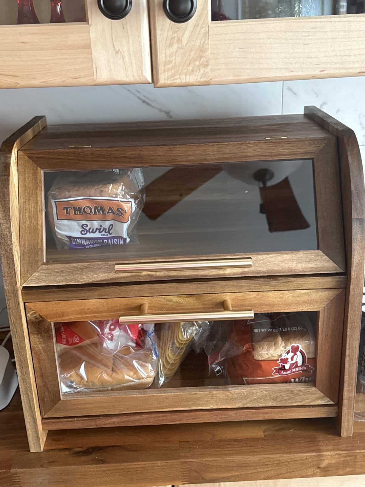 Arise Acacia Wooden Bread Box for Kitchen Countertop, Extra Large 2-Shelf customer photo 1