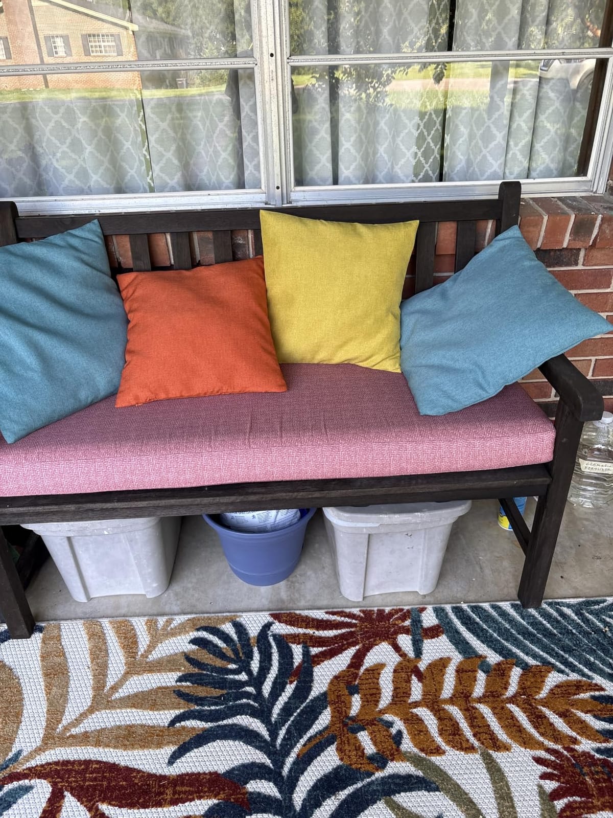 MIULEE Pack of 4 Decorative Outdoor Throw Pillow Covers Linen Waterproof Pillow Covers Summer Farmhouse Cushion Cases for Patio Garden Tent Balcony Couch Sofa 18x18 Inch Red/Turquoise customer photo 2