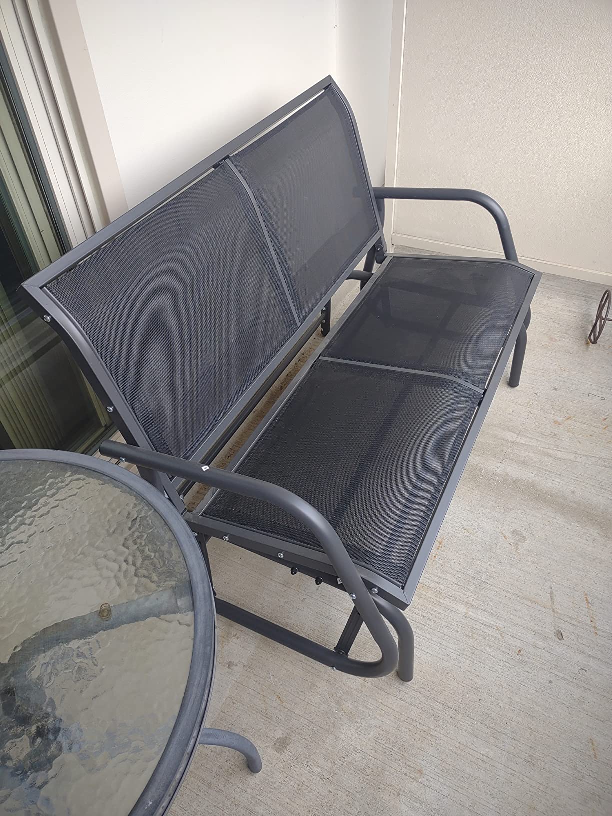 KROFEM Outdoor Glider Bench, Glider Bench for Outside Patio, Black | High Backrest and Breathable Mesh Fabric, Yard Porch Loveseat, Outside Rocking Swing Chair, Heavy Duty Metal, Clearance customer photo 2