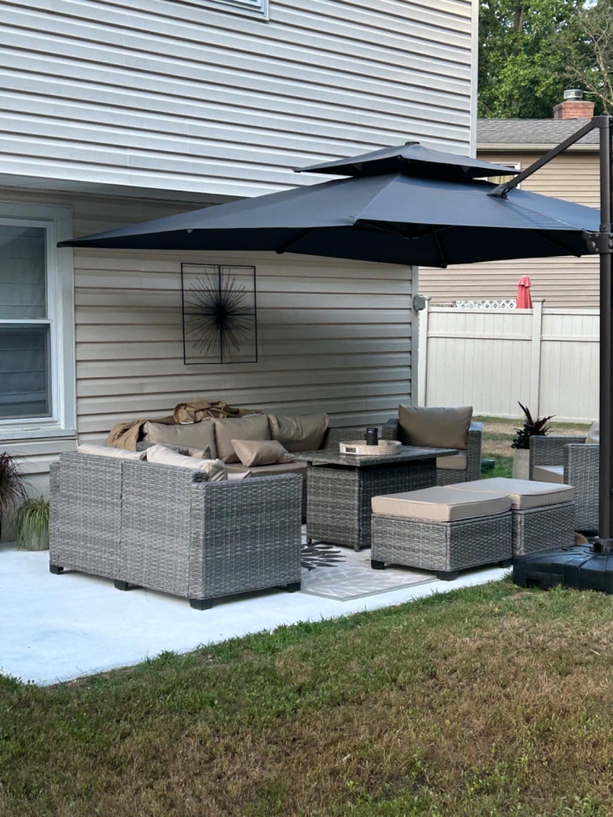 10x13FT Cantilever Patio Umbrella, Double Top 360° Rotation, Beige customer photo 1