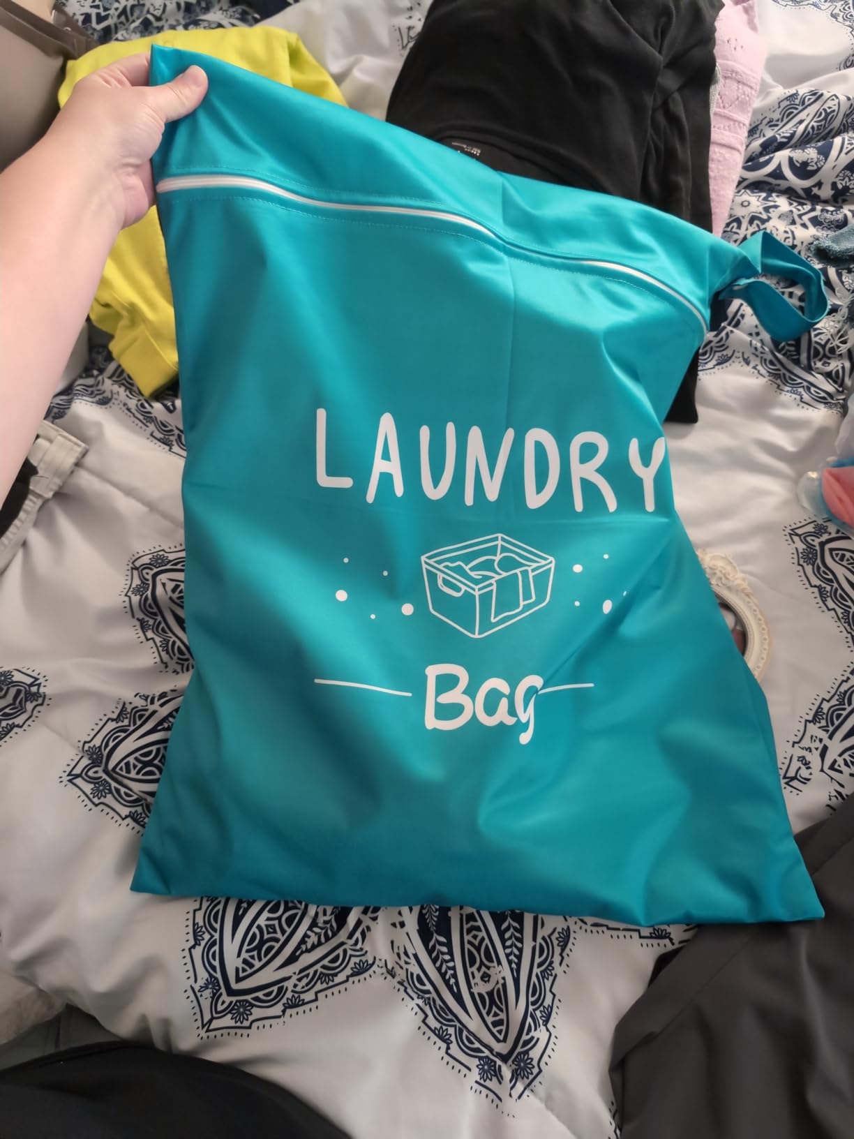 2 Pcs Large Travel Laundry Bags - Waterproof Wet/Dry, Washable, Drawstring, Bathing Suit, Workout, Gym Clothes, Swimming, Yoga - Green, Grey customer photo 2