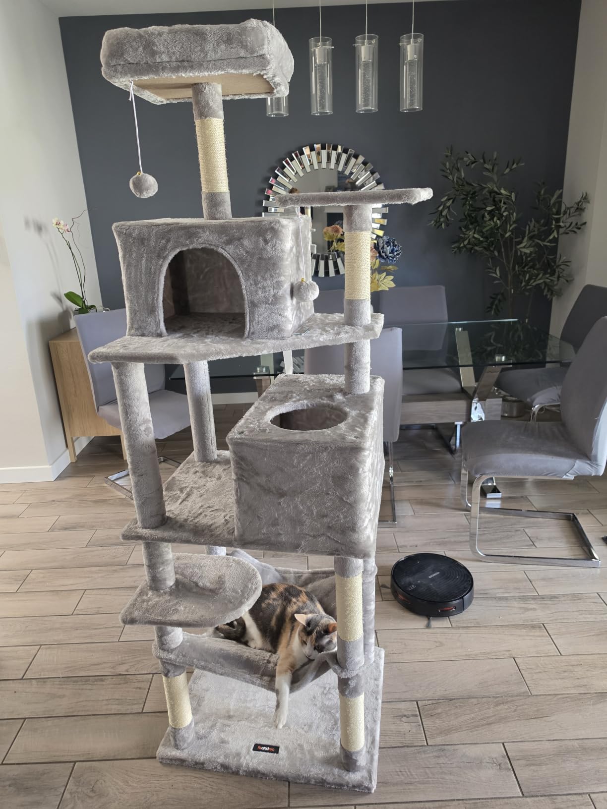 Feandrea Cat Tree, 59.5-Inch Tall Cat Tower, Multi-Level Condo, Beige customer photo 1