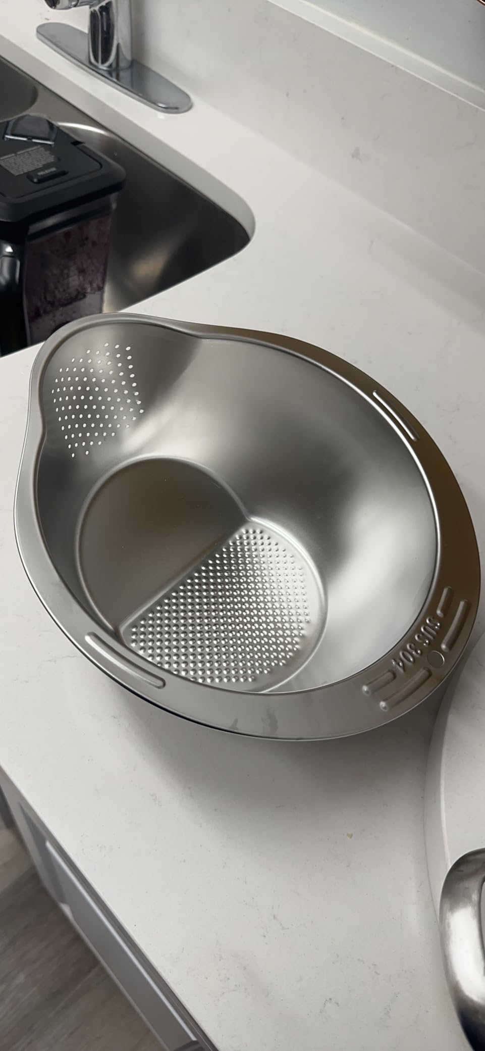 DOPMEP Rice Washer Strainer Bowl Stainless Steel Colander with Side Drainer customer photo 2