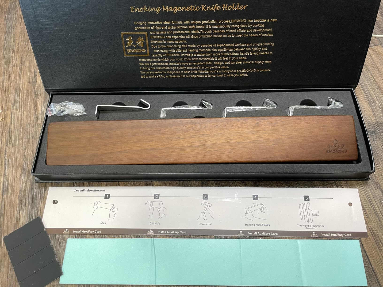 Magnetic Knife Holder for Wall, 16 Inch Acacia Wood Knife Strip, 4 Hooks customer photo 1