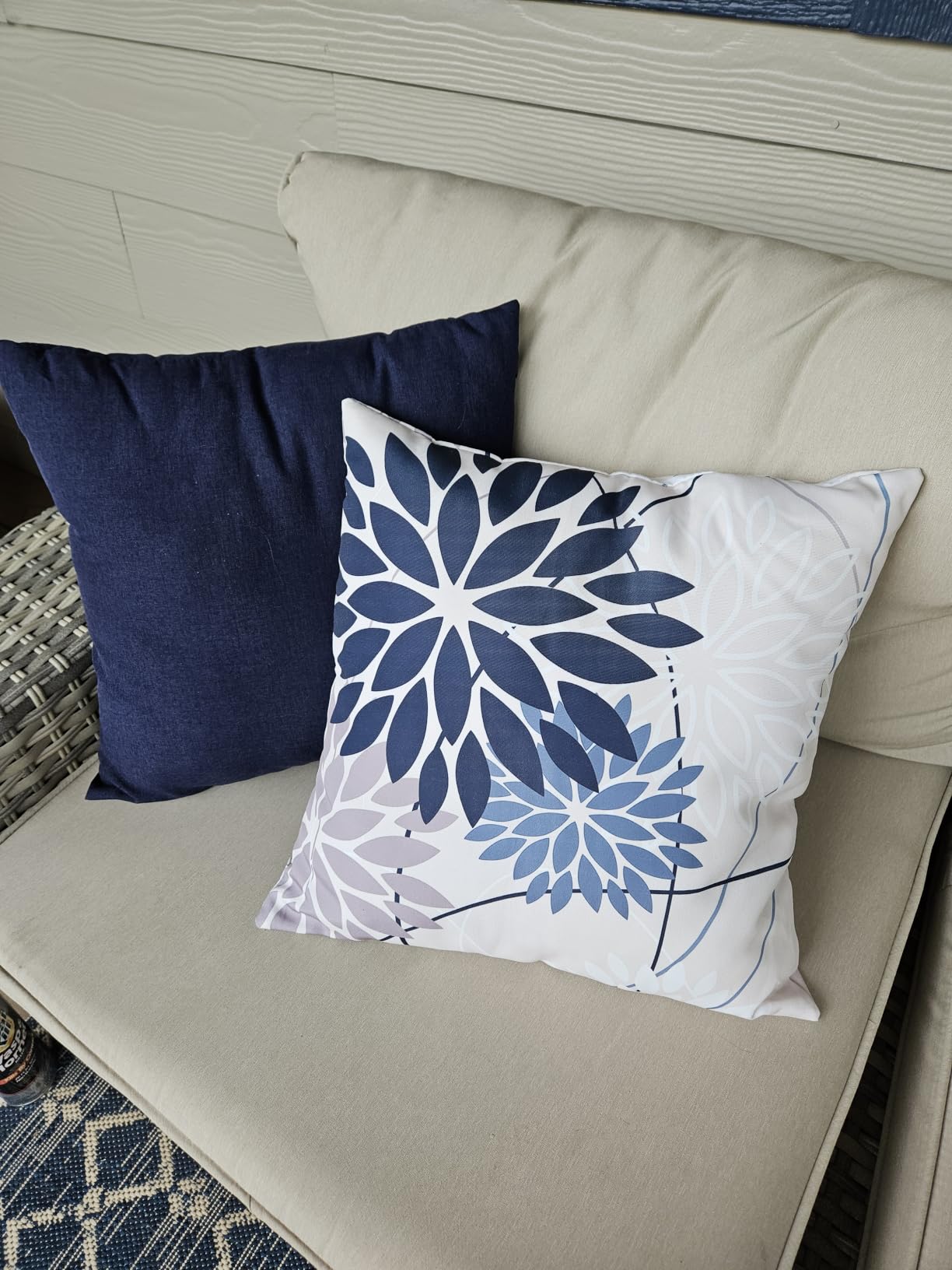 DFXSZ Blue Gray Floral Outdoor Pillow Covers 18x18 Set of 2 Waterproof customer photo 1