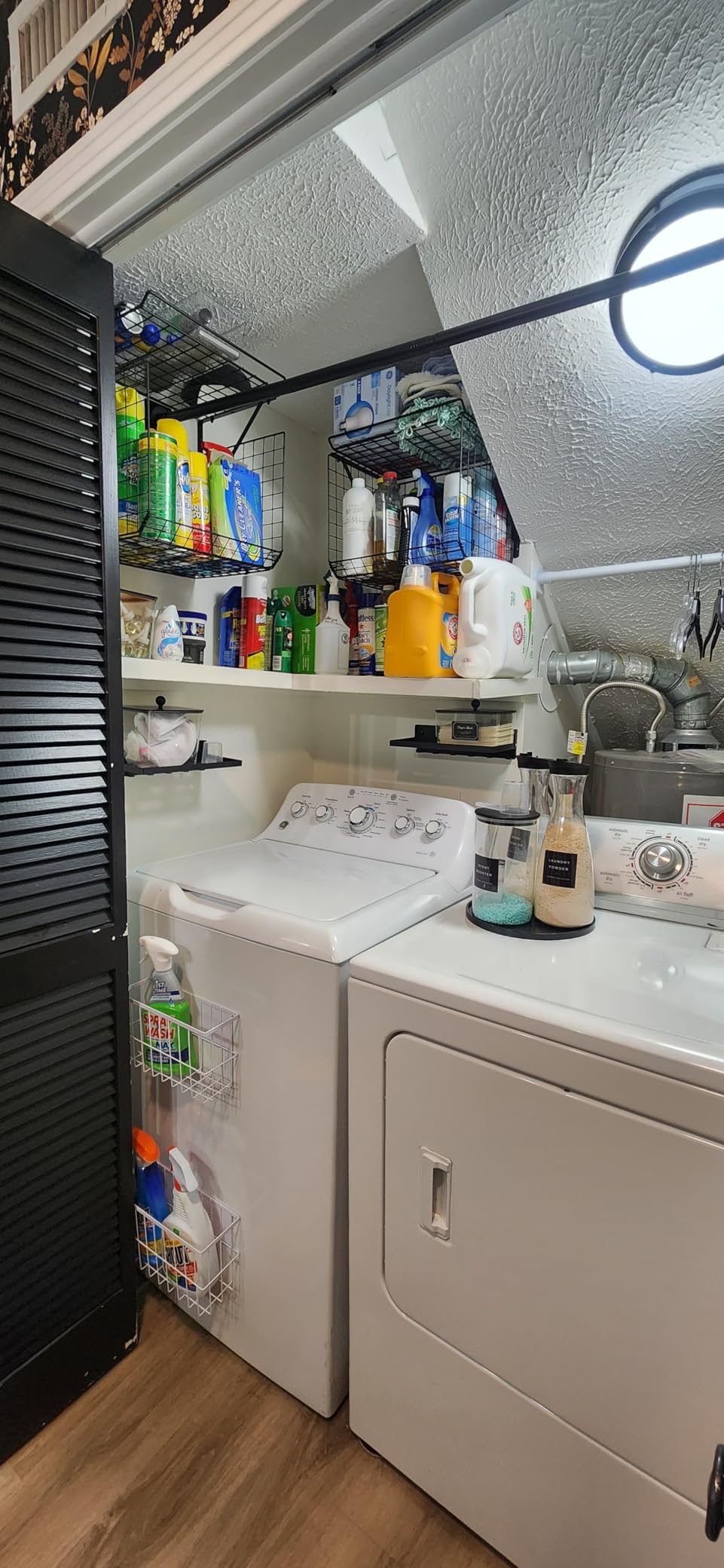 3IngSeagulls 2 Pack Laundry Room Shelves, Wire Baskets with 8 Hooks, Over Washer and Dryer Shelf, Wall Mounted Storage and Clothes Drying Rack, Black customer photo 2
