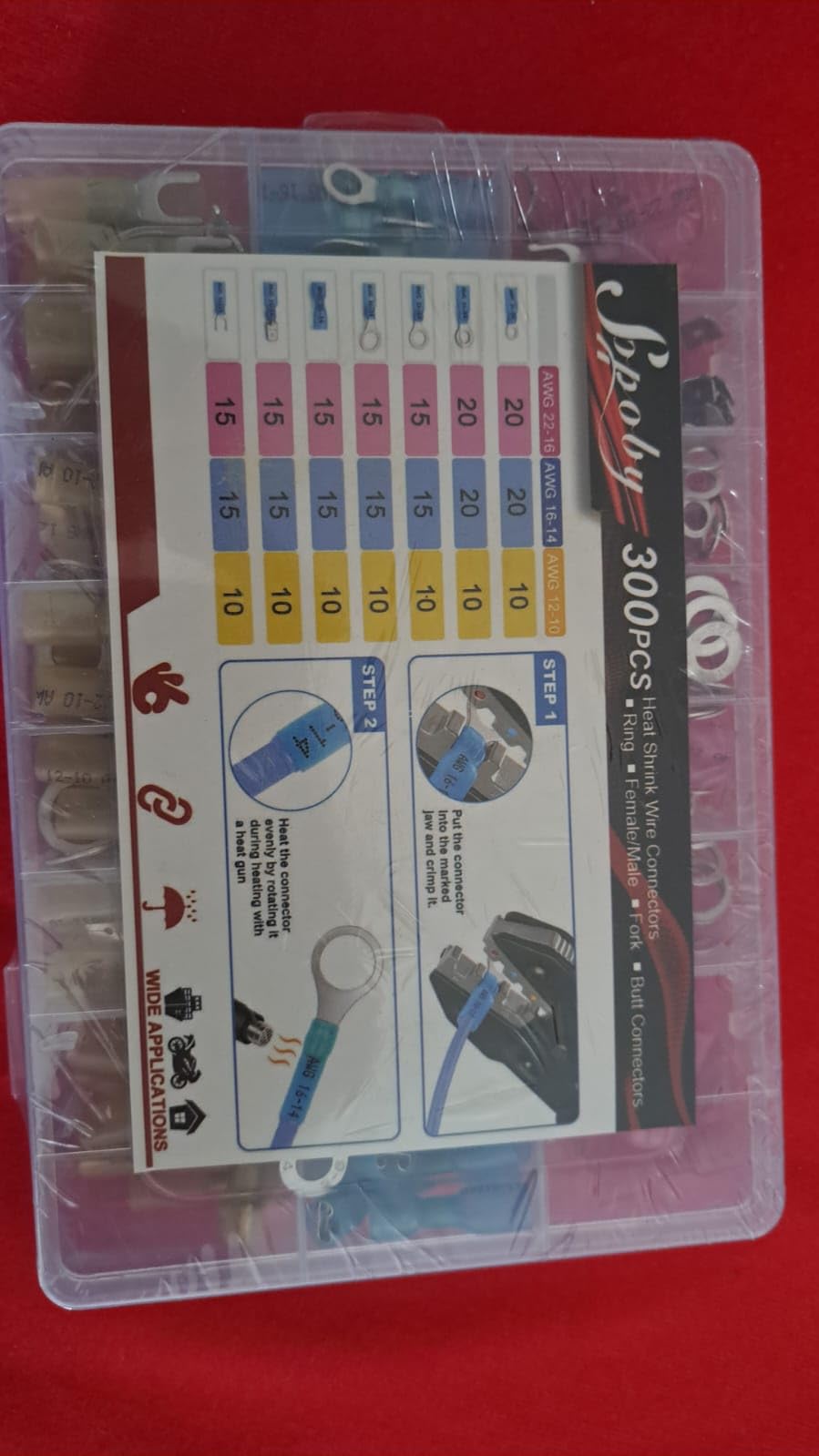 Sopoby Crimping Tool For Heat Shrink Connectors with 300PCS Marine Grade Heat Shrink Wire Connectors - Tinned Red Copper - Electrical Crimping Tool - AWG 22-10 Electrical Ring Fork Spade Splice customer photo 1