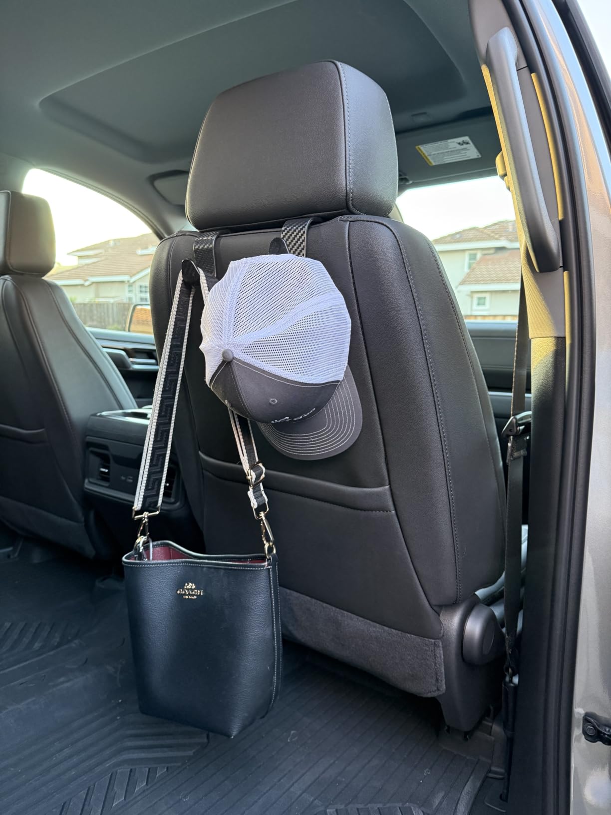 4-Pack Car Headrest Hooks Holds 55lbs Seat Storage Organizer for Bags | Durable ABS Material, 360 Rotating, Car Hanger for Backpack Umbrella Water Bottle Coat Handbags Groceries, Checkered Black customer photo 1