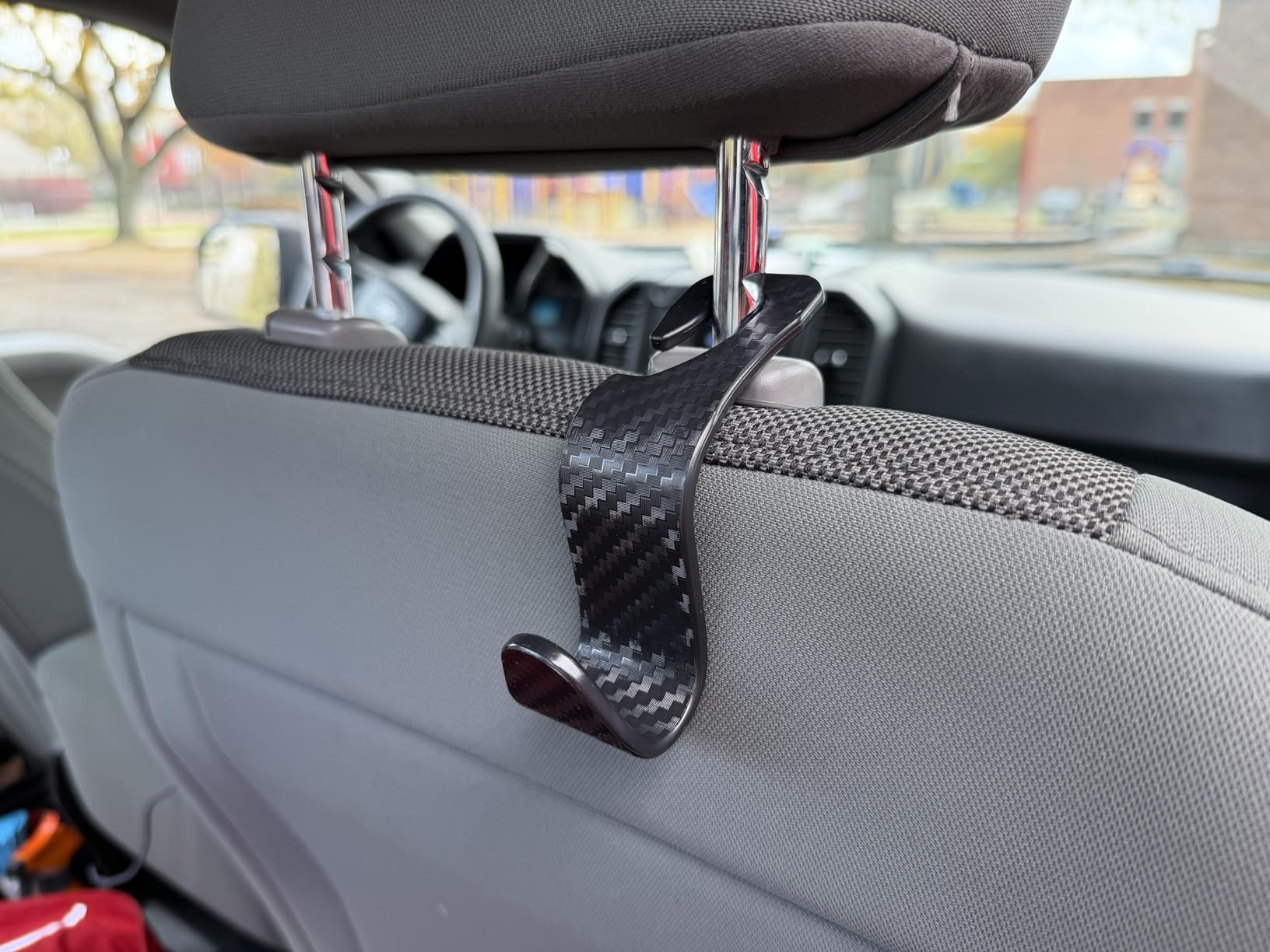 4-Pack Car Headrest Hooks Holds 55lbs Seat Storage Organizer for Bags | Durable ABS Material, 360 Rotating, Car Hanger for Backpack Umbrella Water Bottle Coat Handbags Groceries, Checkered Black customer photo 2