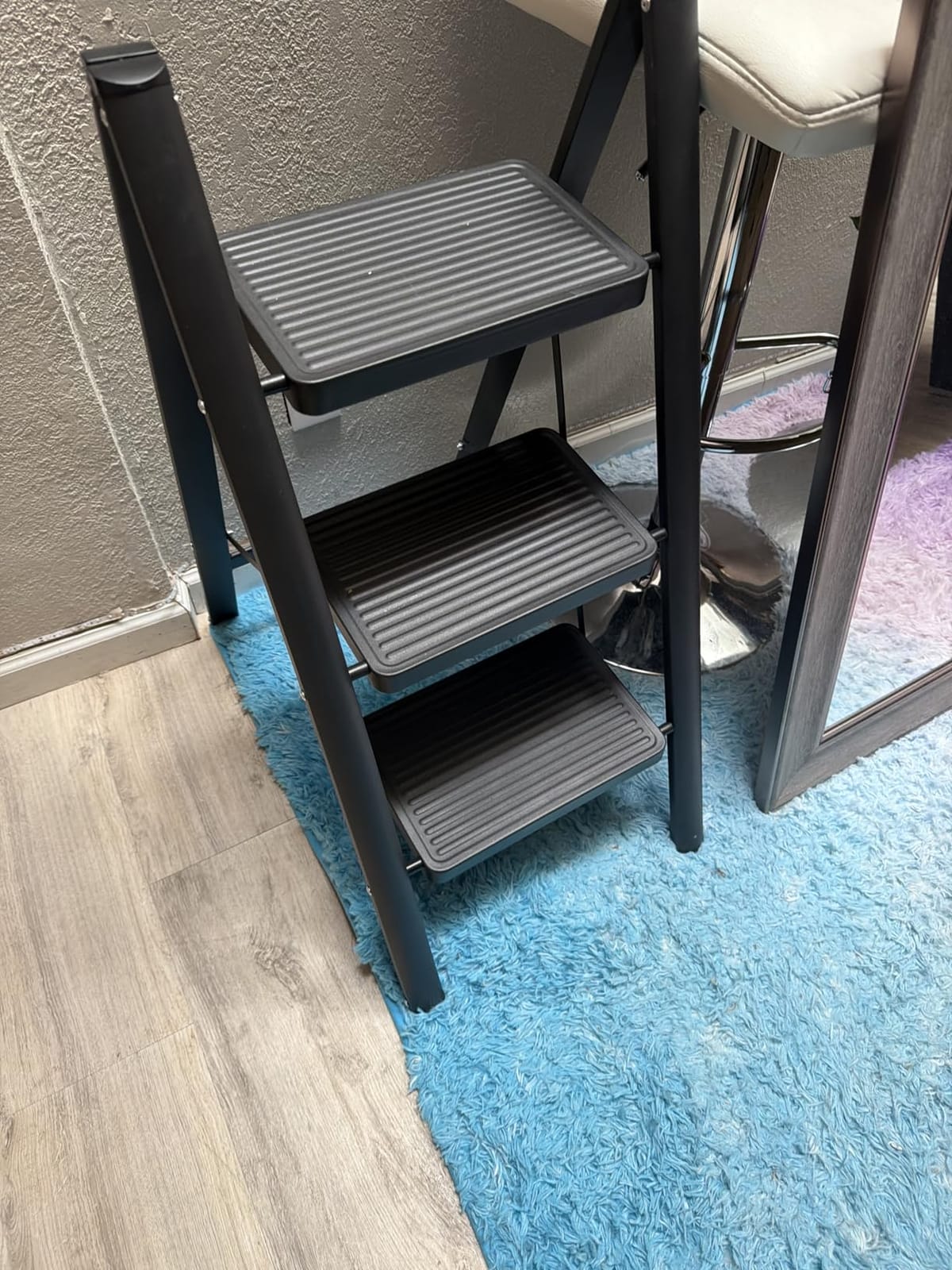 Double Elite Folding 3 Step Ladder, Sturdy Small Step Stool for Adults, Safer Full Steel Multi-use Kitchen Ladder for Home, Closet Step Stool Ladder with Wide Pedals, Black, 3-Step customer photo 1