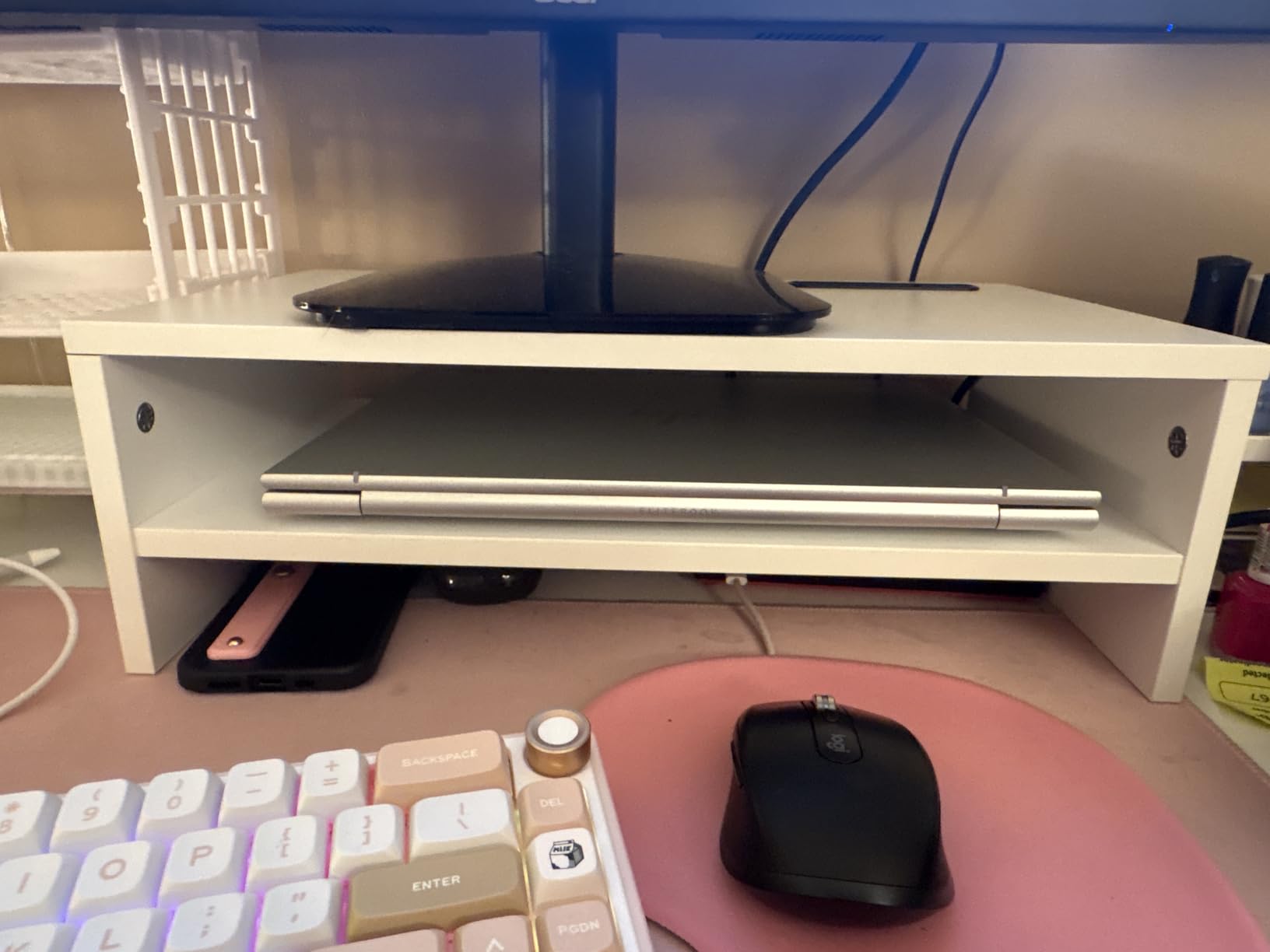 BONTEC Wooden Monitor Stand Riser for Desk, 2-Tier Computer Monitor Stand customer photo 1