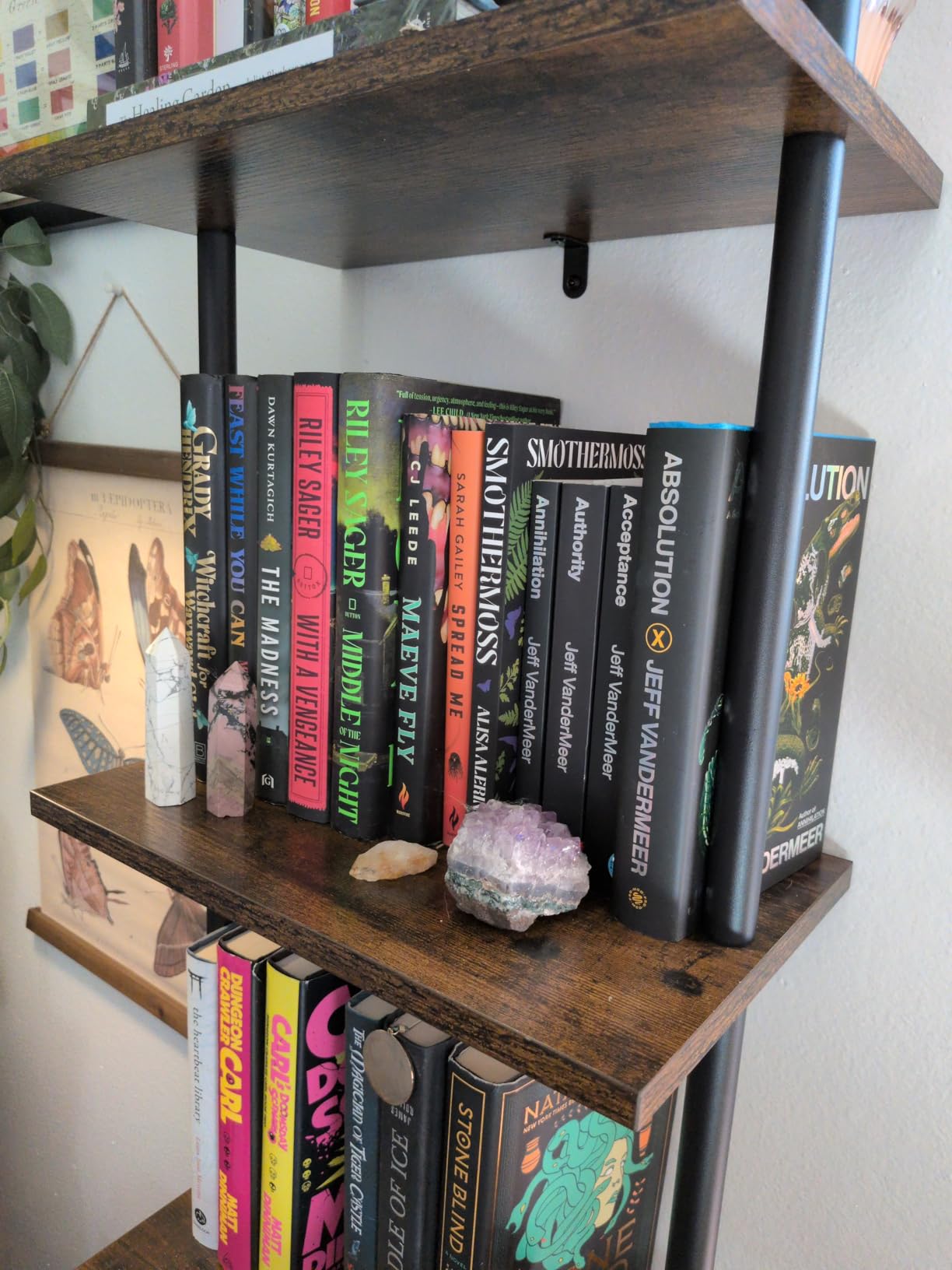 HOOBRO DIY Ladder Shelf, 5-Tier Wooden Wall Mounted Bookshelf, Narrow Bookcase, Display Shelf, Storage Rack, Plant Stand, for Living Room, Bedroom, Study, Balcony, Rustic Brown and Black BF531CJ01 customer photo 2