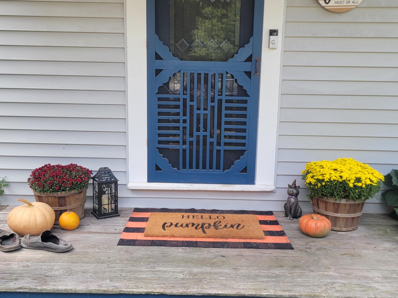 Fall Decor Door Mat Combo Set, 100% Coco Coir Welcome Mat + 28 x 43 Inches Orange and Black Plaid Rug- Fall Thanksgiving Front Porch Entryway Floor Doormat, Indoor Outdoor Autumn Mats Hello Pumpkin customer photo 1