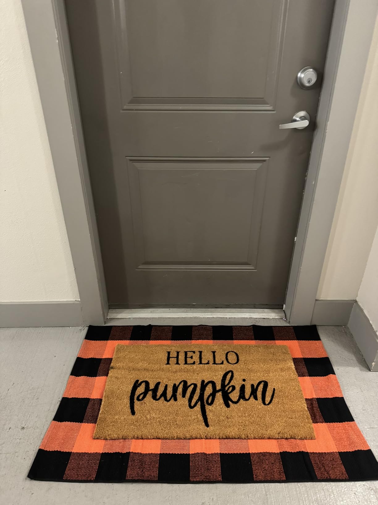 Fall Decor Door Mat Combo Set, 100% Coco Coir Welcome Mat + 28 x 43 Inches Orange and Black Plaid Rug- Fall Thanksgiving Front Porch Entryway Floor Doormat, Indoor Outdoor Autumn Mats Hello Pumpkin customer photo 2