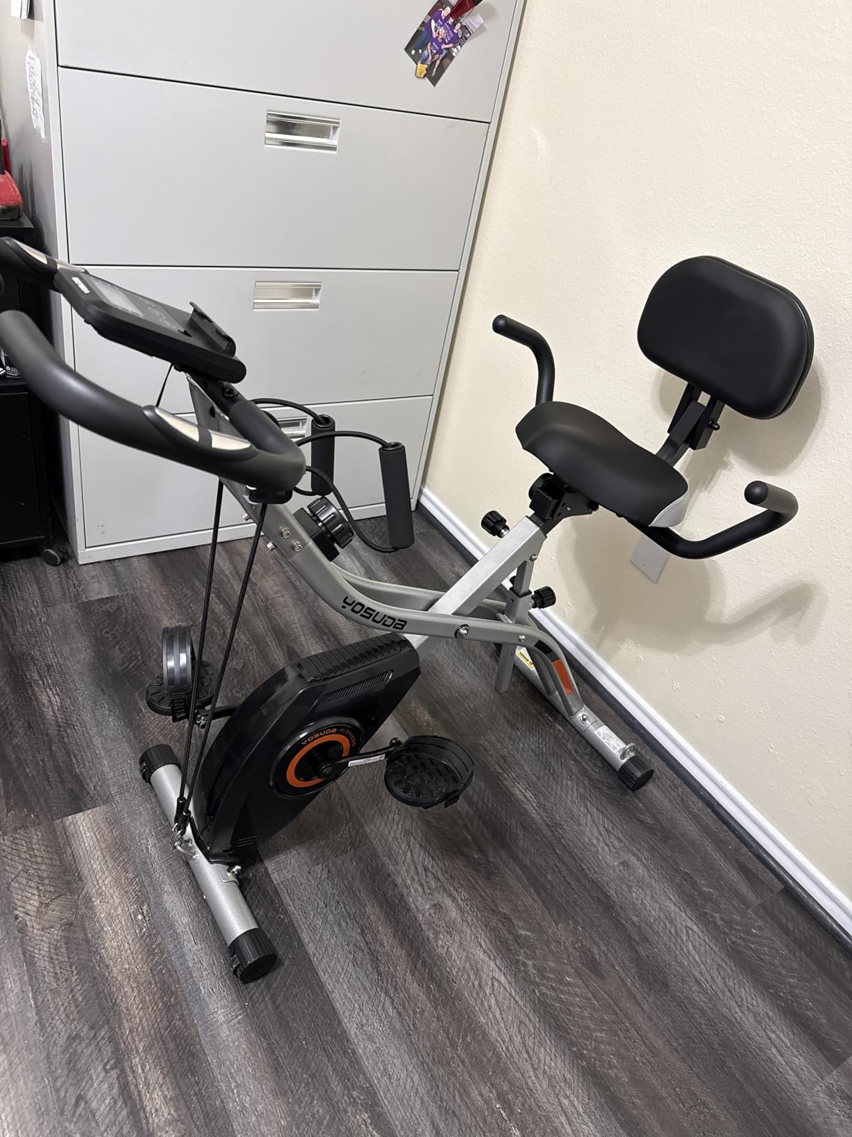 YOSUDA Folding Exercise Bike, 5 IN 1 Foldable Stationary Bike for Seniors | Upgraded Indoor Workout Bikes with 6.6 LBS Flywheel, 380 LBS Capacity and 16-Level Magnetic Resistance, Back Support Cushion customer photo 1