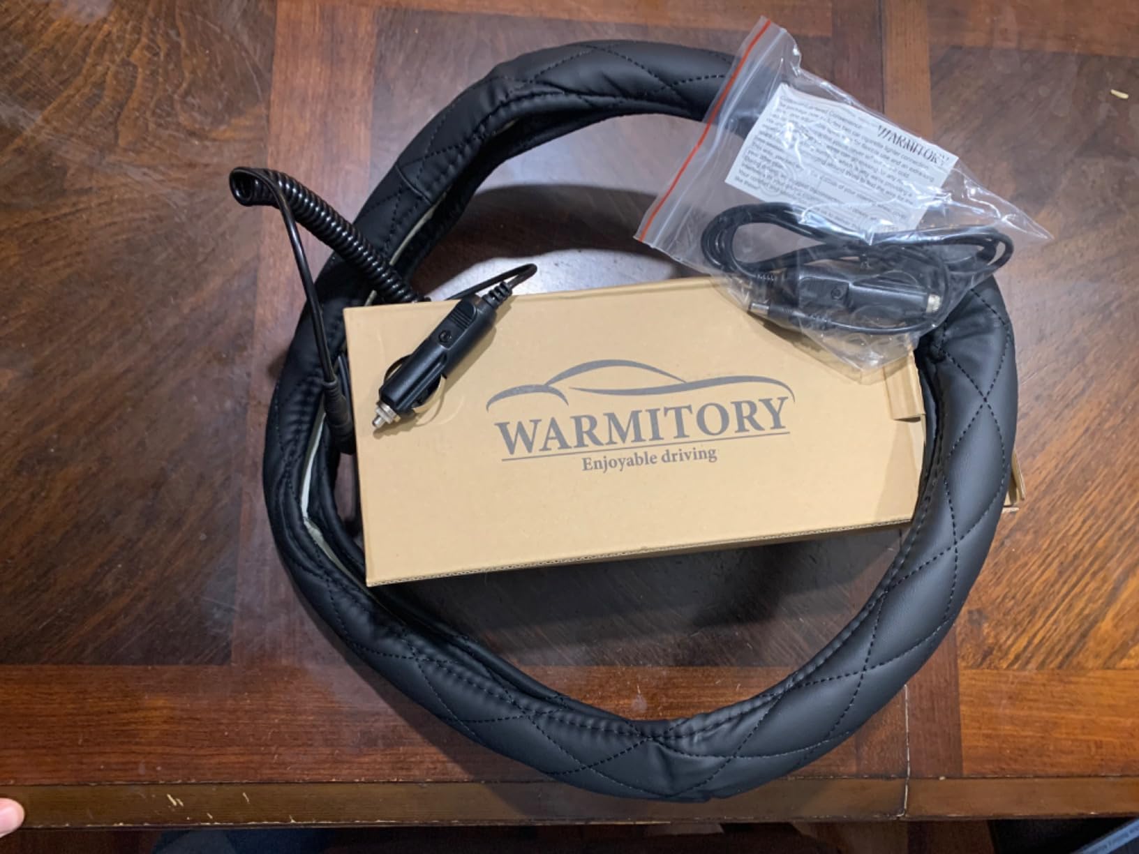Heated Steering Wheel Cover - WARMITORY Luxury Steering Wheel Heater, 12V Quick Hand Warmer, 14.5-15 inches Outer Diameter for Standard-Size Car Steering Wheels(Leatheret PU)(Black) customer photo 1