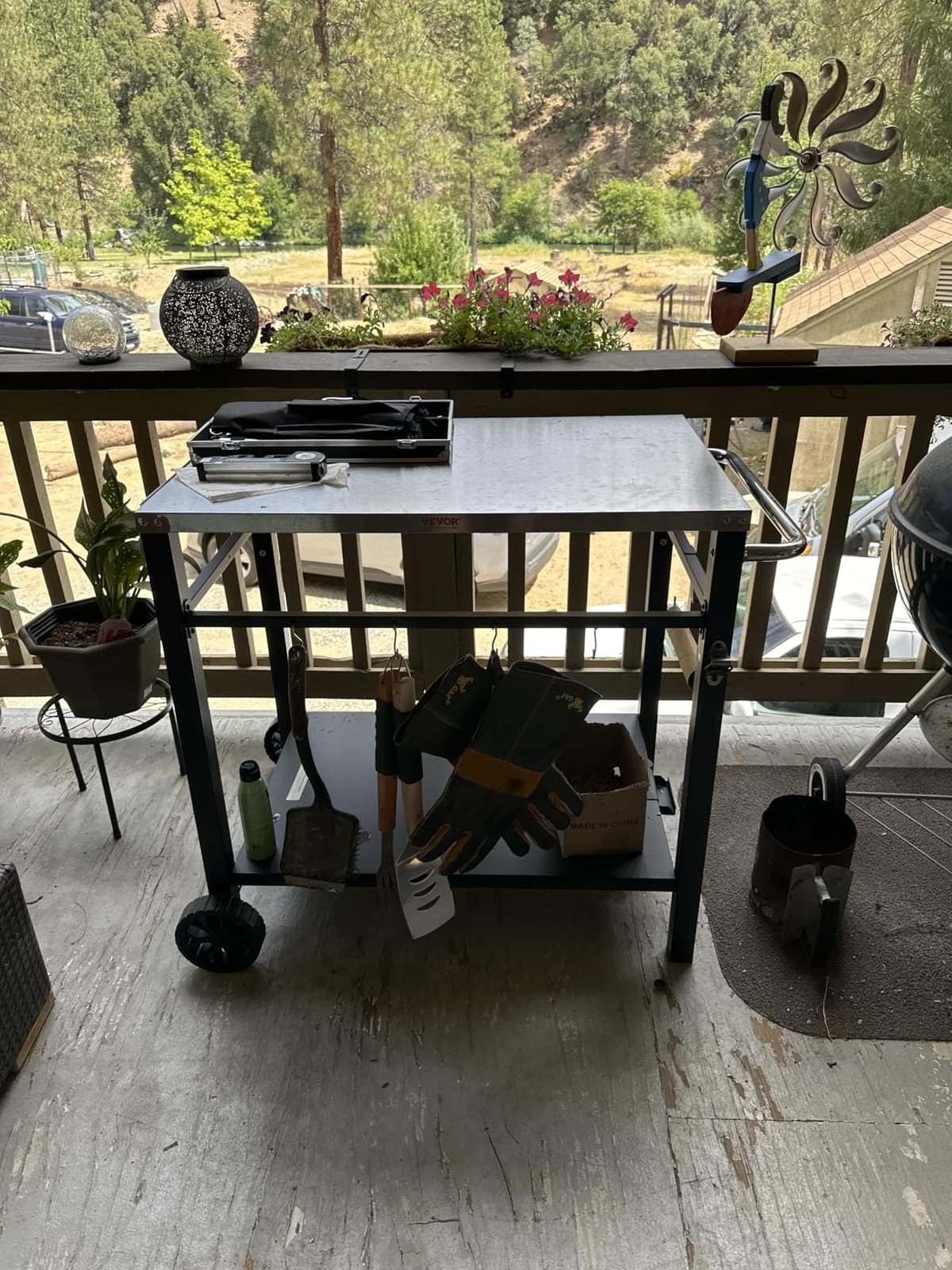 VEVOR Outdoor Grill Dining Cart with Double-Shelf, BBQ Movable Food Prep Table, Multifunctional Stainless Steel Table Top, Portable Modular Carts for Pizza Oven, Worktable with 2 Wheels, Carry Handle customer photo 2