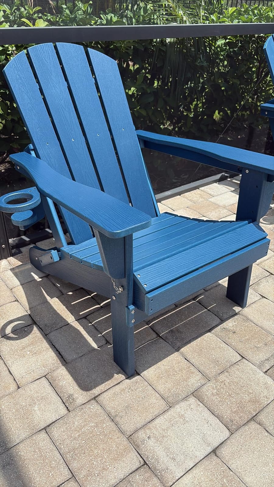 SERWALL Folding Adirondack Chair Set of 4, Adjustable Adirondack Chair with 3 Recline Positions, All Weather HDPE Outdoor Adirondack with Cup Holders, Blue customer photo 2