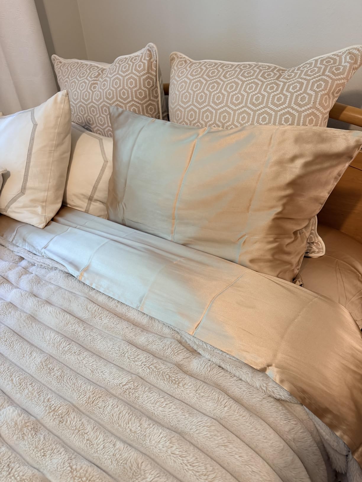 THXSILK Mulberry Silk King Bed Sheets Set 4 Pieces, Champagne | 6A+ Mulberry Silk-Modal Blend, 16
