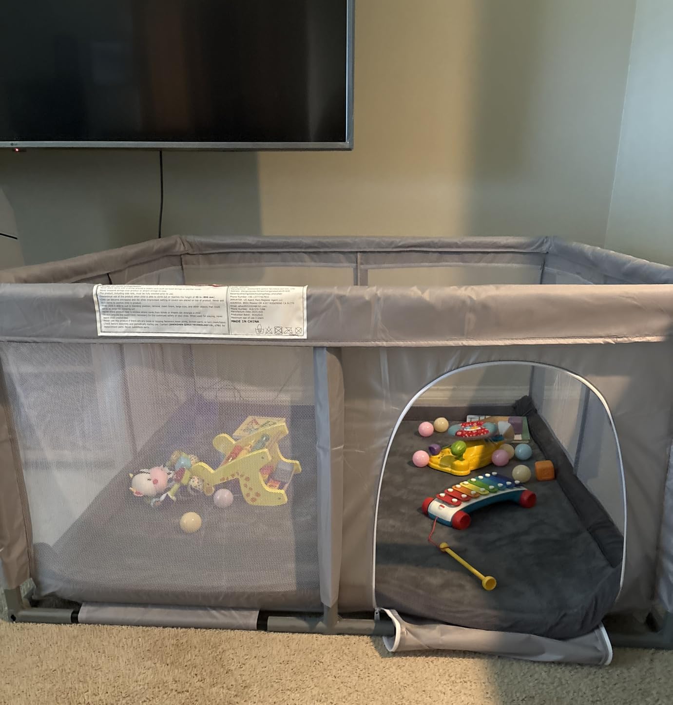 XVISHX Baby Playpen 50 x 50 Inch Play Pen Playards, Playpen for Babies and Toddlers, Baby Playard for Indoor & Outdoor Active Center Game Fence, with Skin-Friendly Fabric and Soft Breathable Mesh Grey customer photo 1