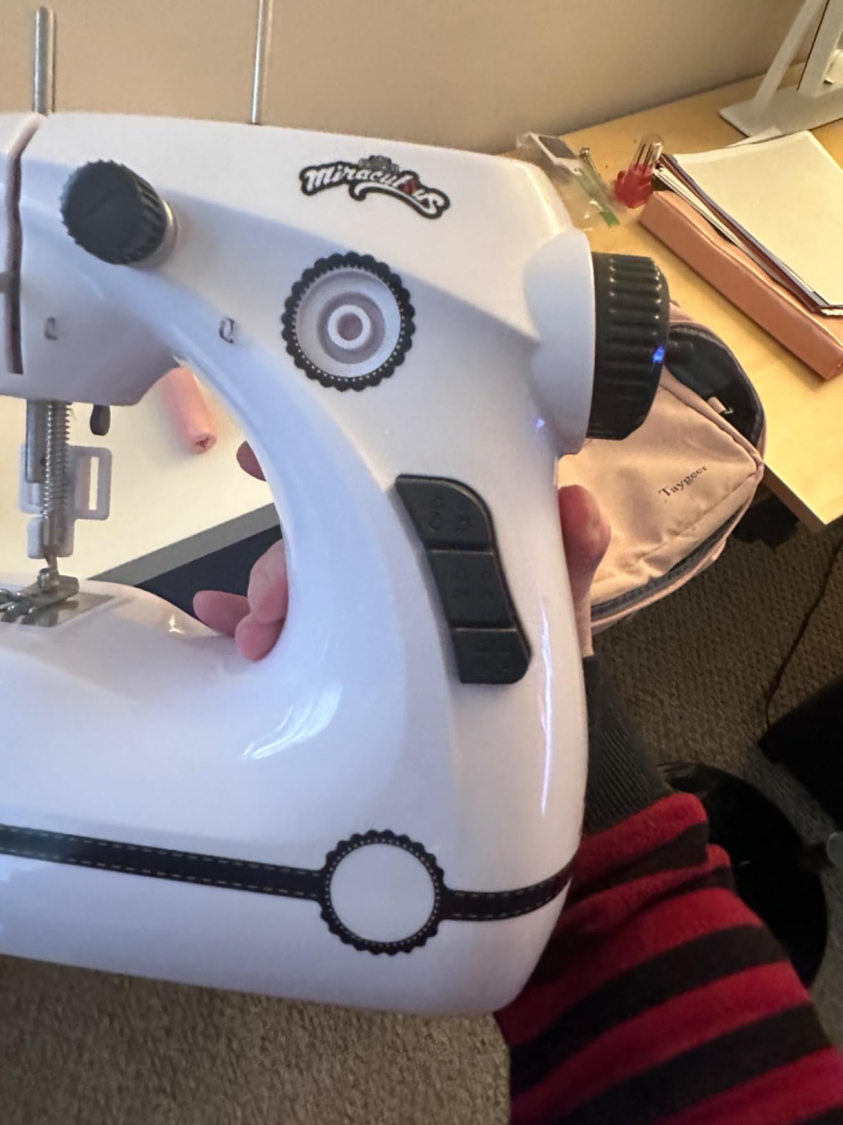 Miraculous Ladybug - Marinette's Mini Sewing Machine For Beginners And Kids, Dual Speed Portable Machine with Miraculous Fabric, Black Mannequin, Superhero Mask Cutouts, And Foot Pedal (Wyncor) customer photo 2