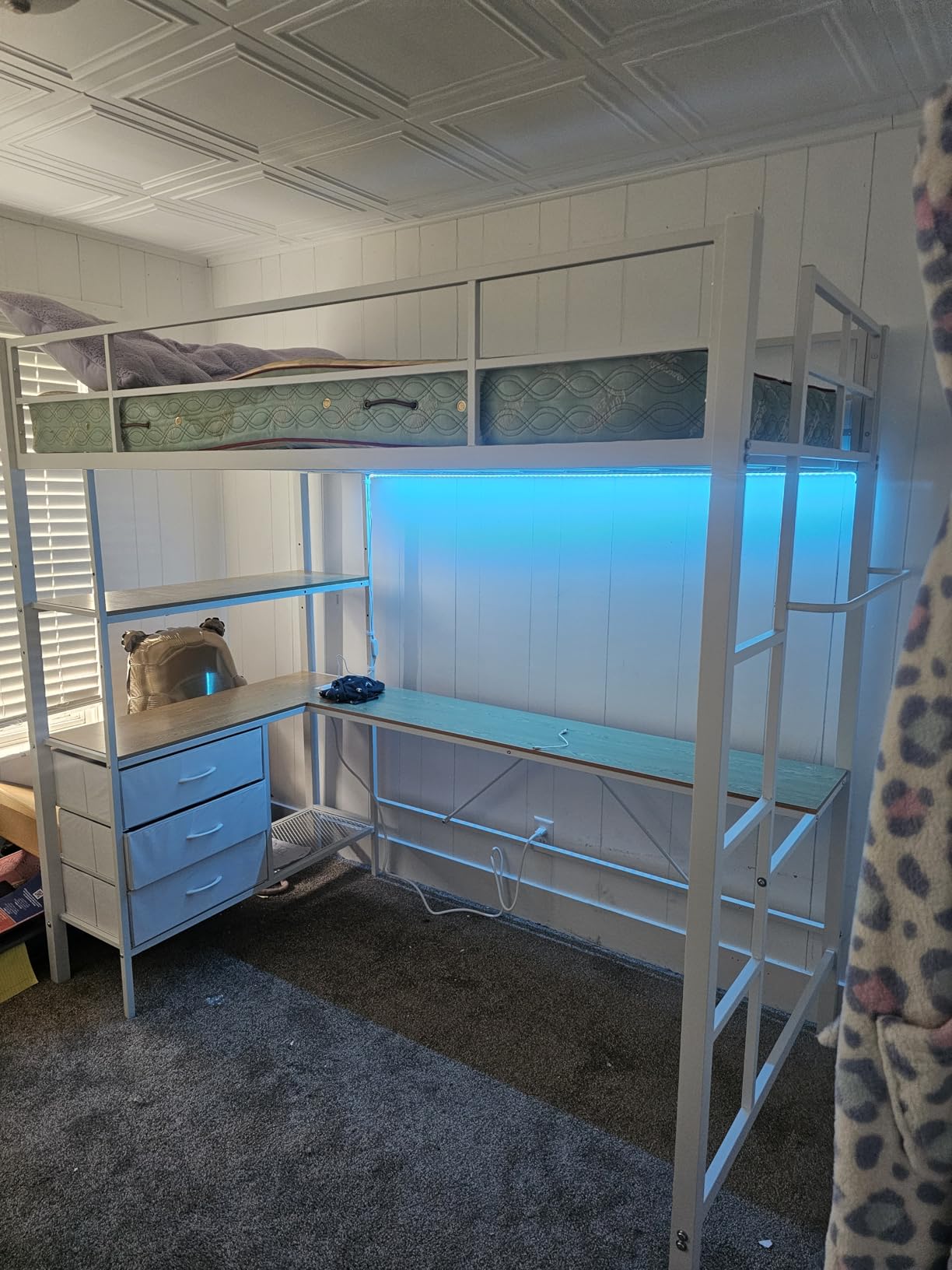 Twin Loft Bed with Desk, 3 Storage Drawers & Open Shelves, Charging Station customer photo 1