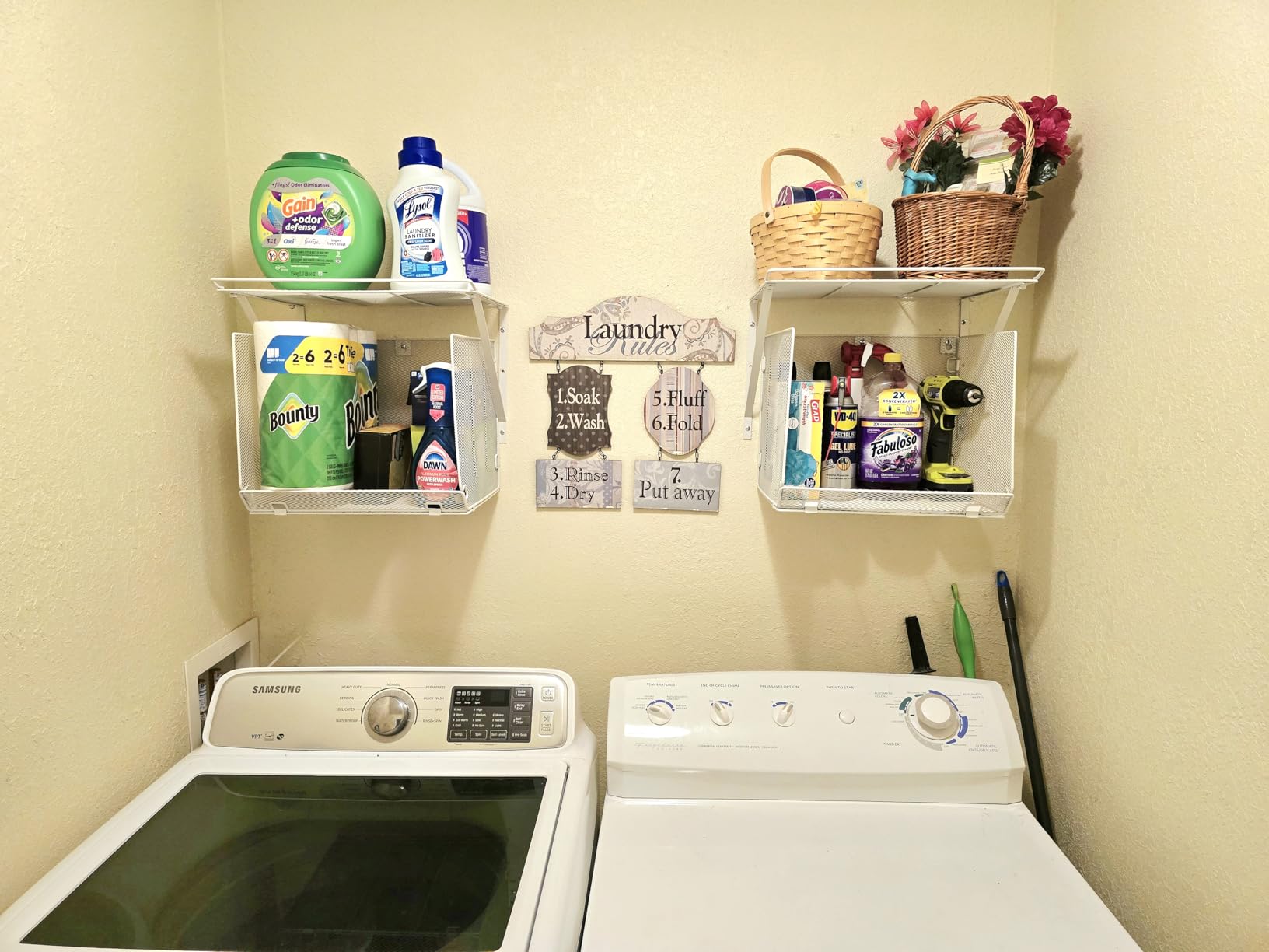 2 Pack Laundry Room Shelves Organization and Storage,Wall Mounted Clothes Drying Rack with Wire Mesh Basket Over Washer and Dryer, (Black, 2 Pack) customer photo 2