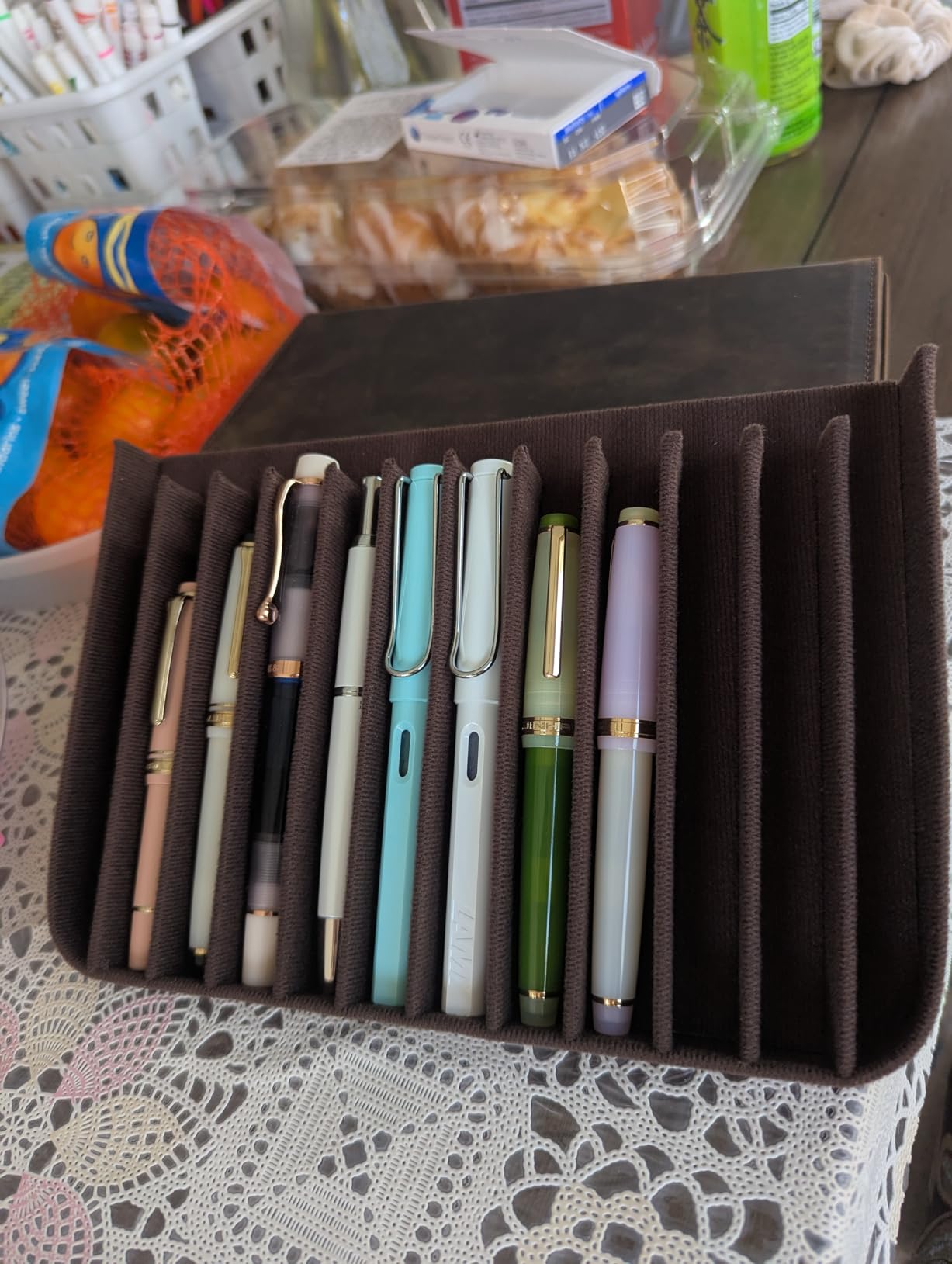 Lanxivi 12 Fountain Pen Case Genuine Leather Organizer, Crazy Horse Cowhide Leather Portable Pen Bag Pouch Drawer Style customer photo 1
