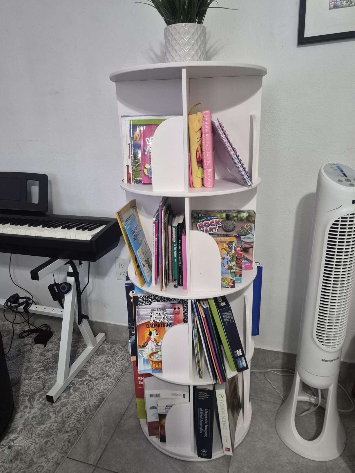 SpaceAid 4 Tier Rotating Bookshelf Tower, Spinning Bookcase Lazy Susan, Revolving 360 Book Shelf Storage Round Carousel customer photo 2